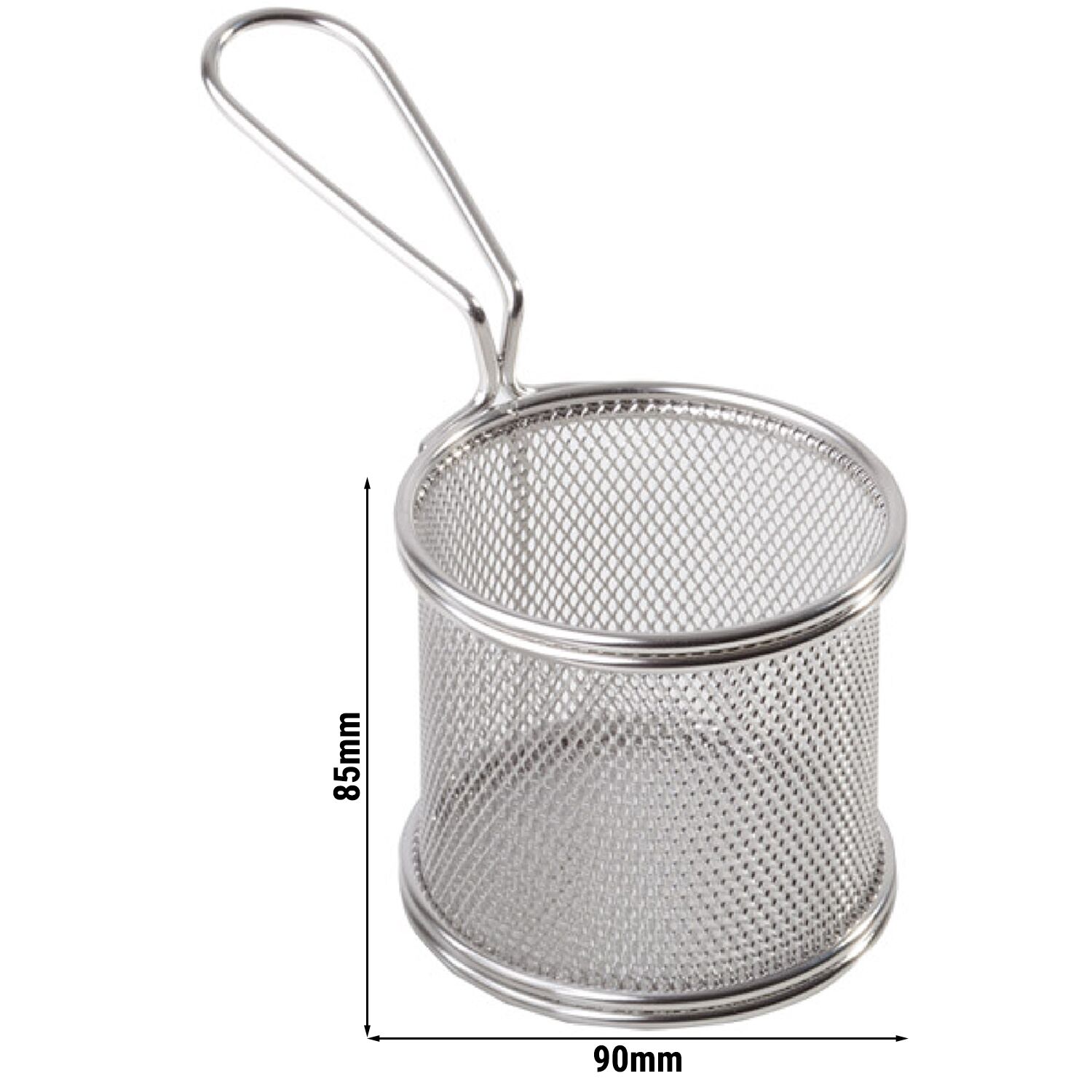 (6 pcs) Panier de service à frites - SNACKHOLDER - acier inoxydable - carré - 90x90x85mm - avec manche long