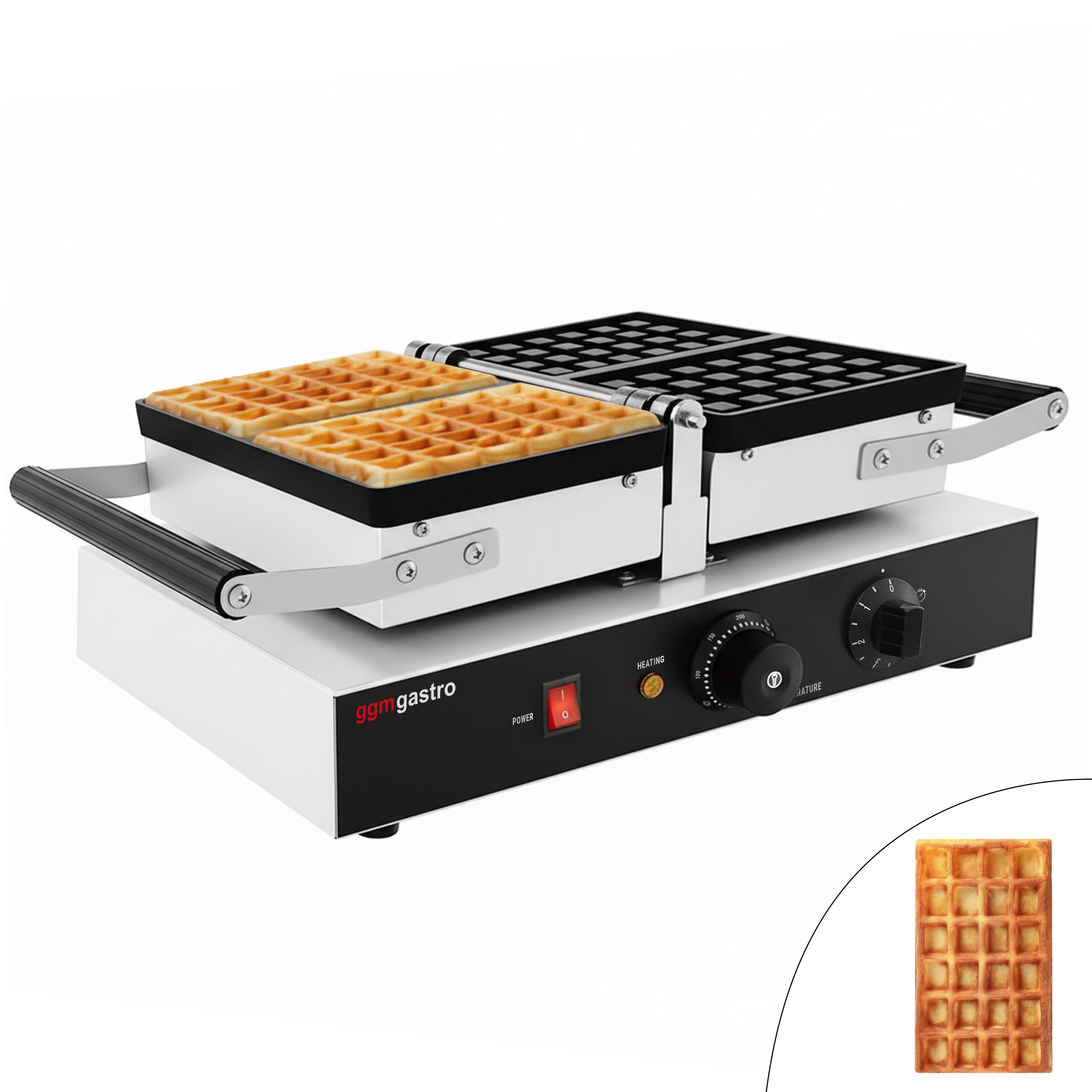 Gaufrier – simple – manuel – 1,6 kW – Forme : 2 gaufres de Bruxelles – avec surface de cuisson rotative à 180°
