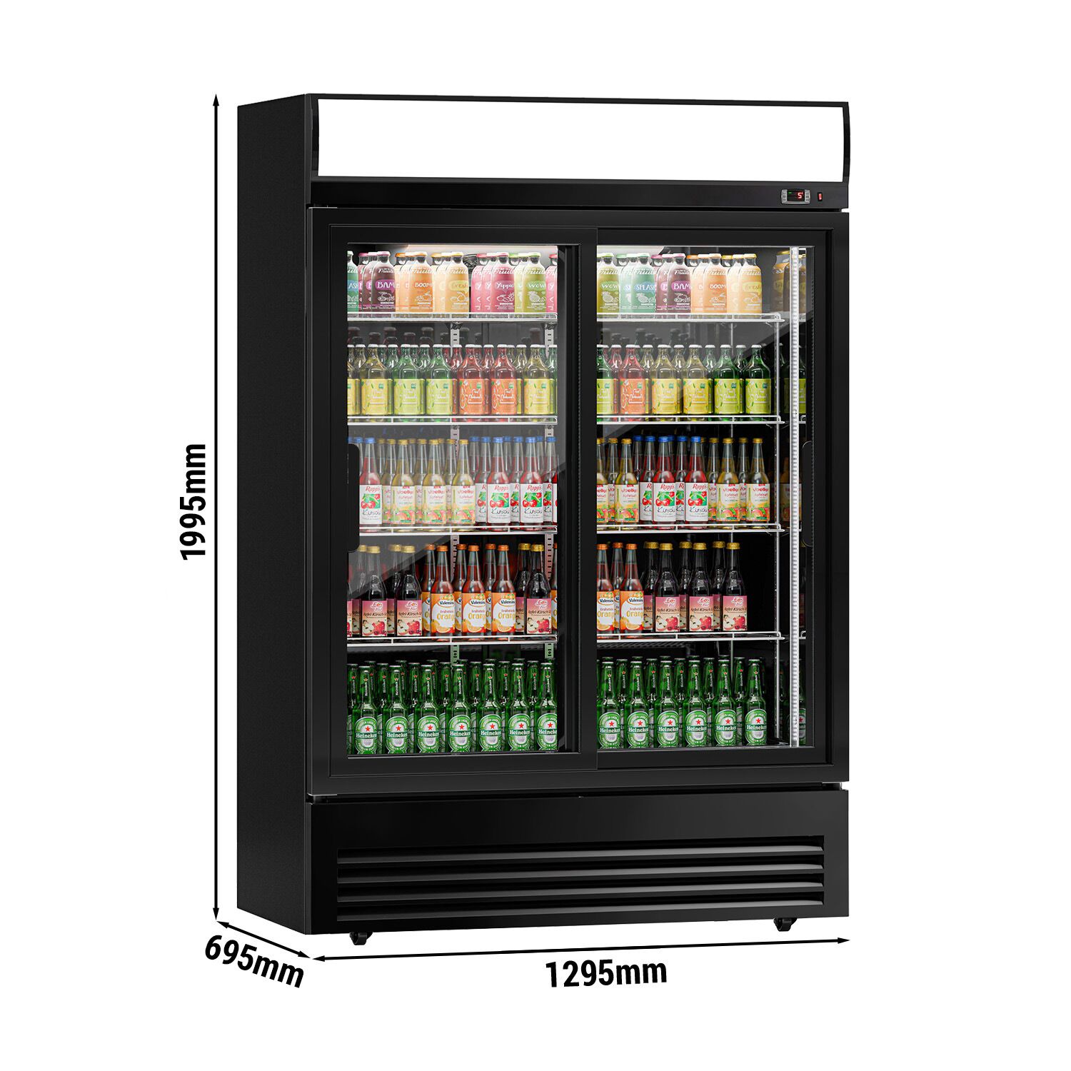 Vitrine réfrigérée à boissons - 1295mm - 880 L - 2 portes vitrées coulissantes - éclairage LED - affichage digital de la température - Noir - +2 à +8 °C