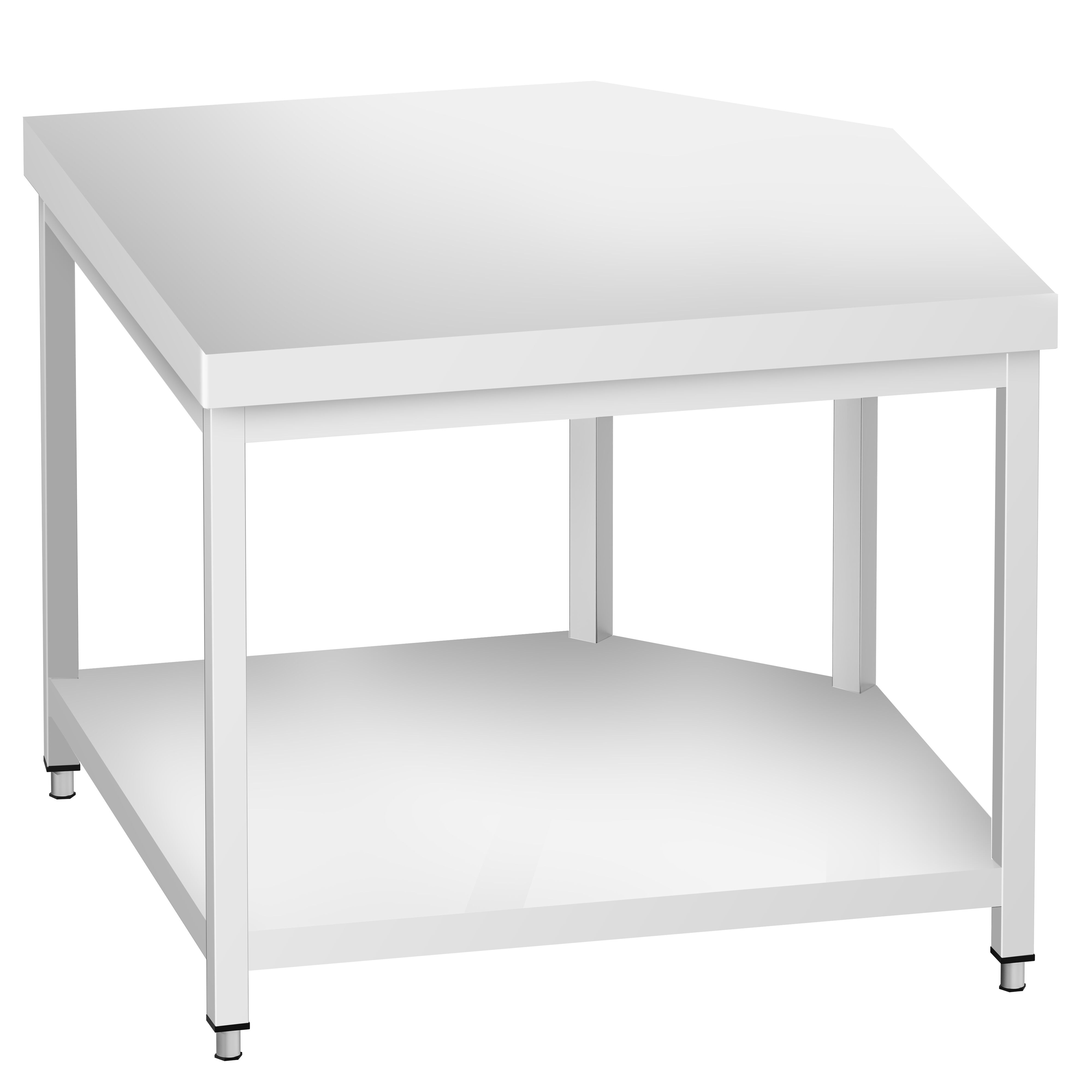 Table de travail en inox d’angle PREMIUM - 1150x800mm - avec étagère basse + dosseret arrière