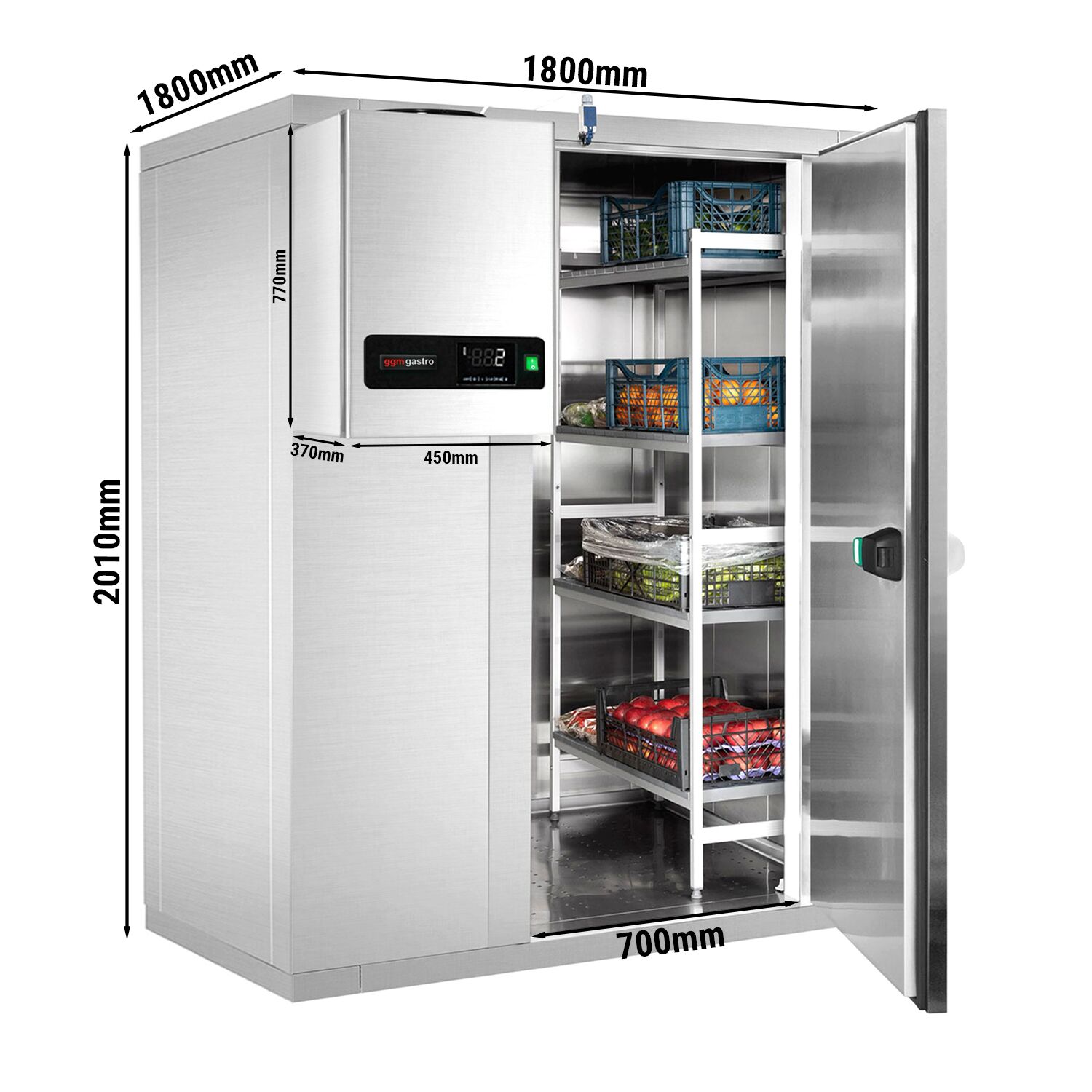 Chambre froide en inox - 1800 x 1800 mm - 4,97 m³ - groupe frigorifique inclus