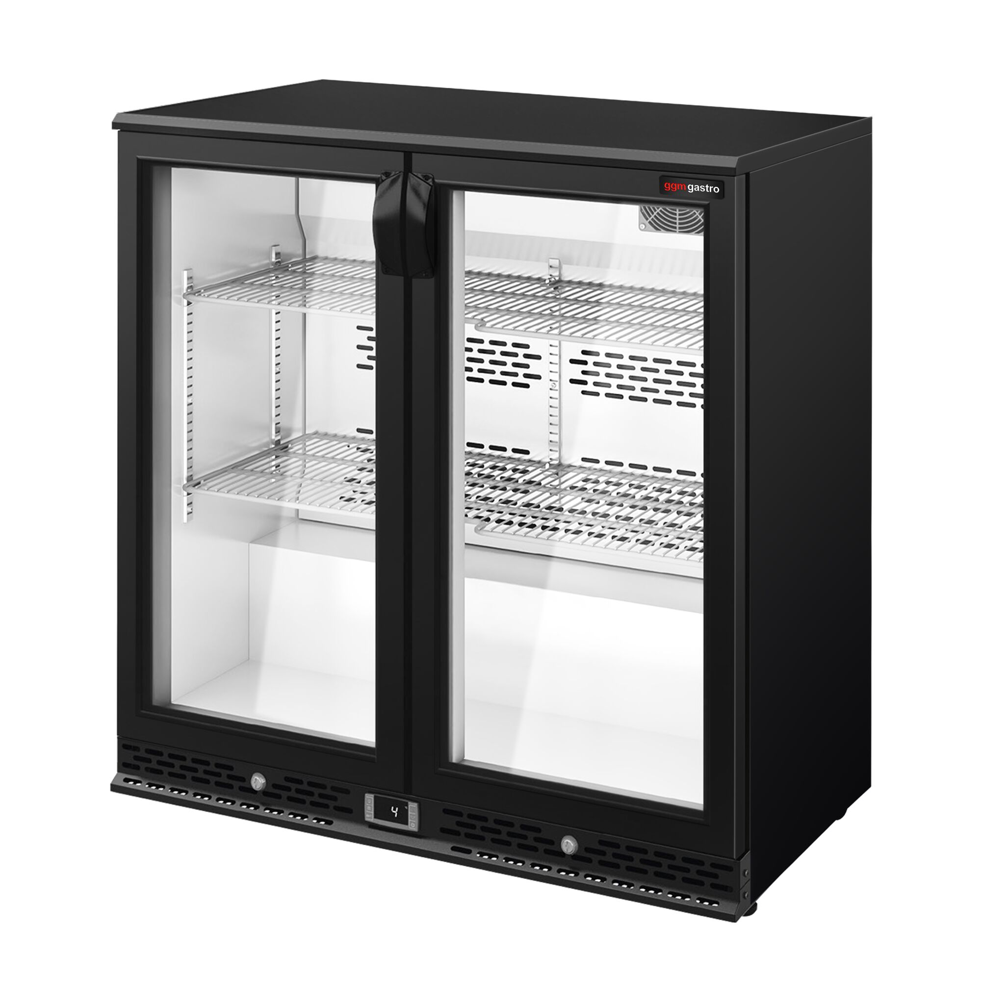 Commercial Back Bar Cooler PREMIUM PLUS - 900mm - 220L - with 2 glass hinged doors - Black