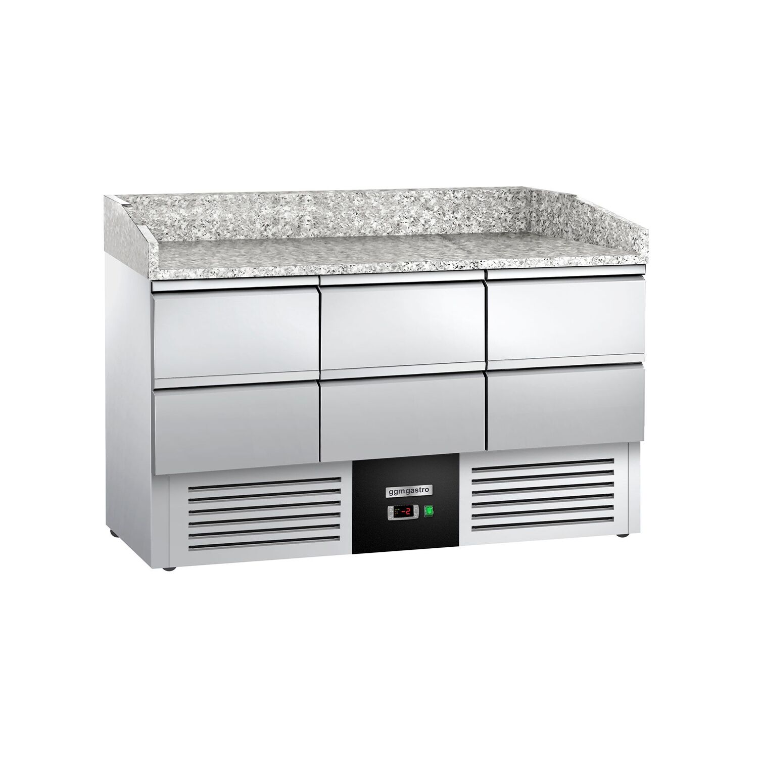 Commercial Pizza Prep Counter - Granite Top PREMIUM - 1400x700mm - with 0 doors & 6 dough drawers