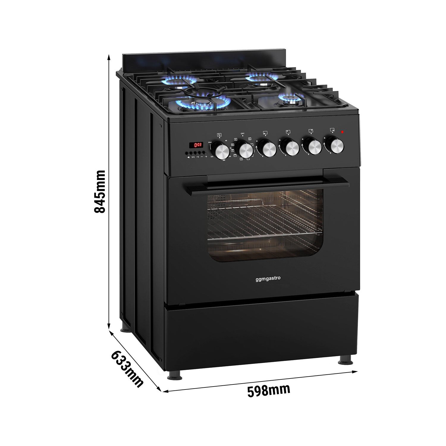 Commercial Gas Cooker – 4 Burners (8.4 kW) – 600 mm – with Electric Oven (3.85 kW)