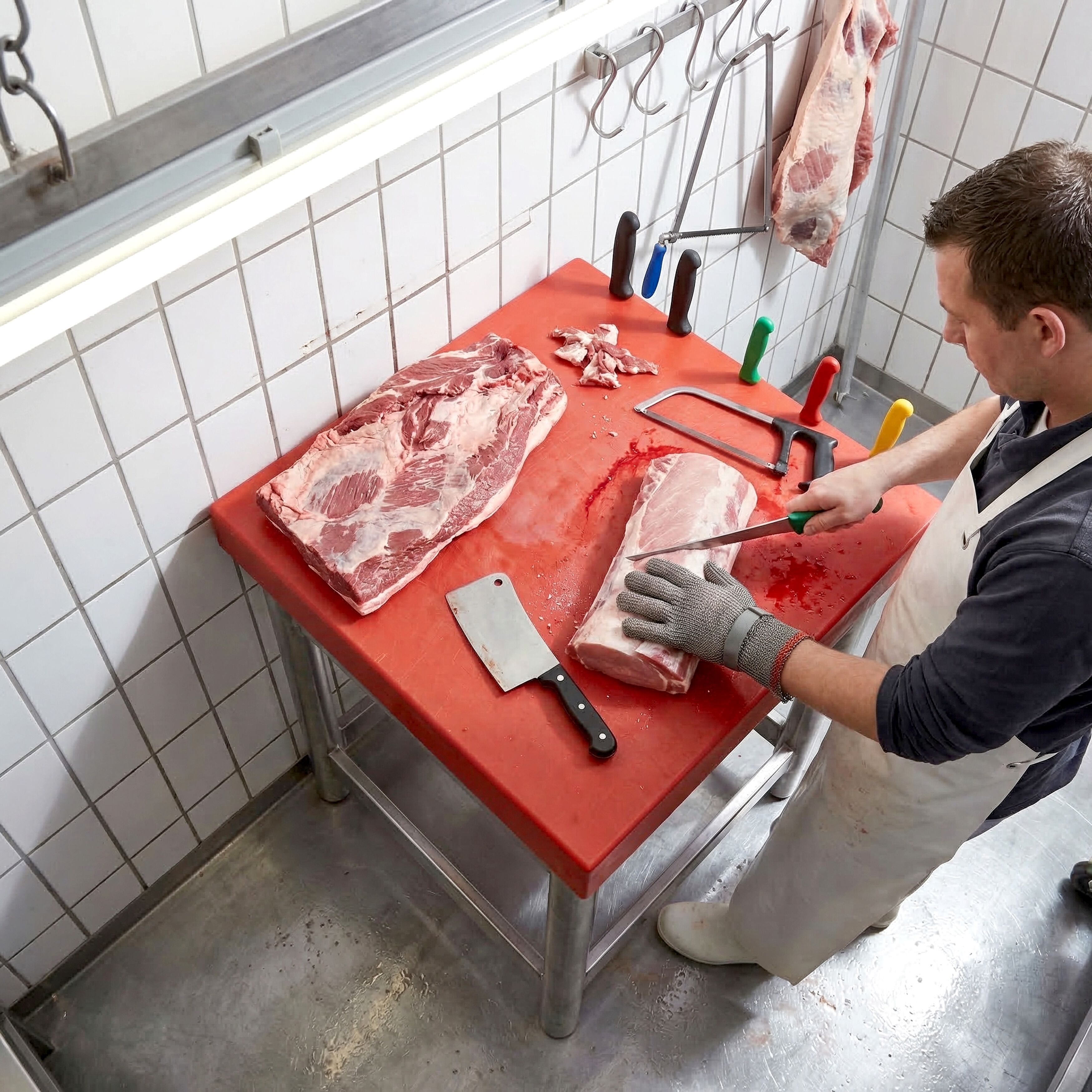 Billot de boucher professionnel en Polyéthylène - 600x600mm - 80mm d’épaisseur - avec porte-couteaux intégré
