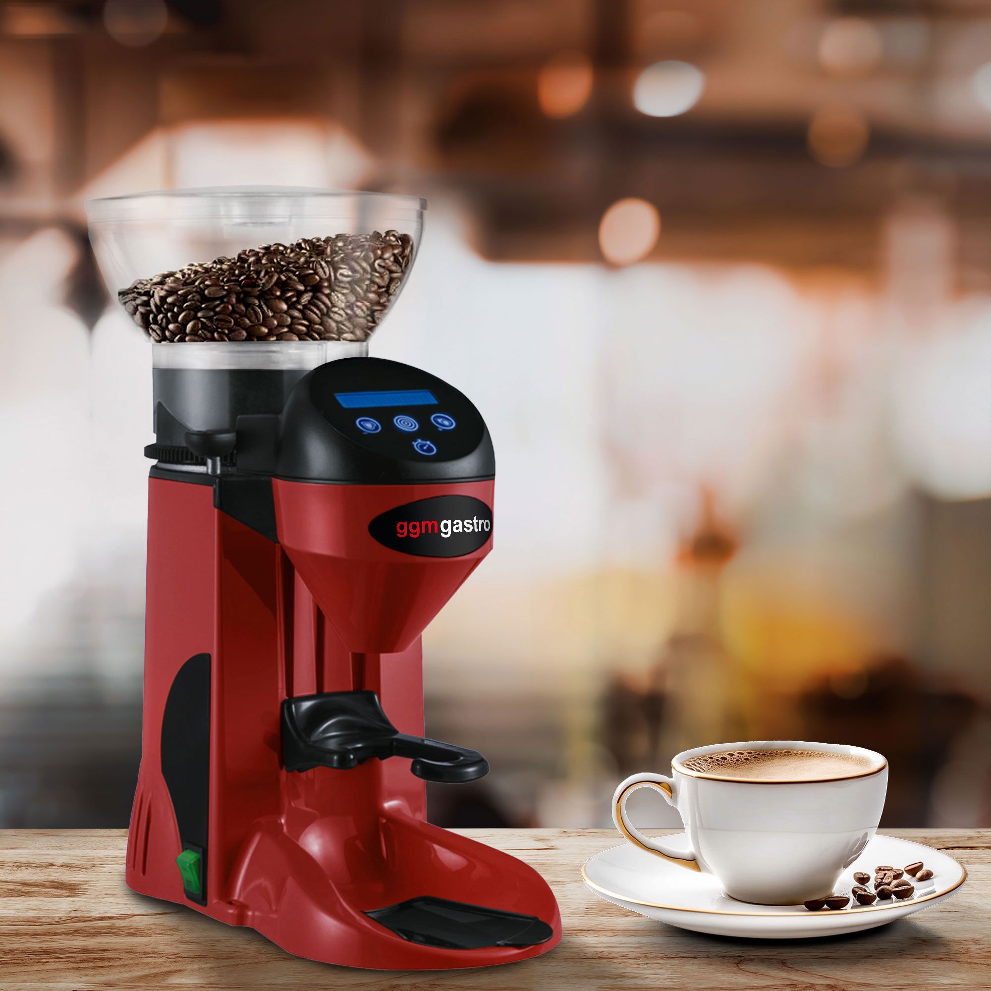 Commercial Coffee Grinder - 1kg - 77dB - with Dispenser (Doser) - Red
