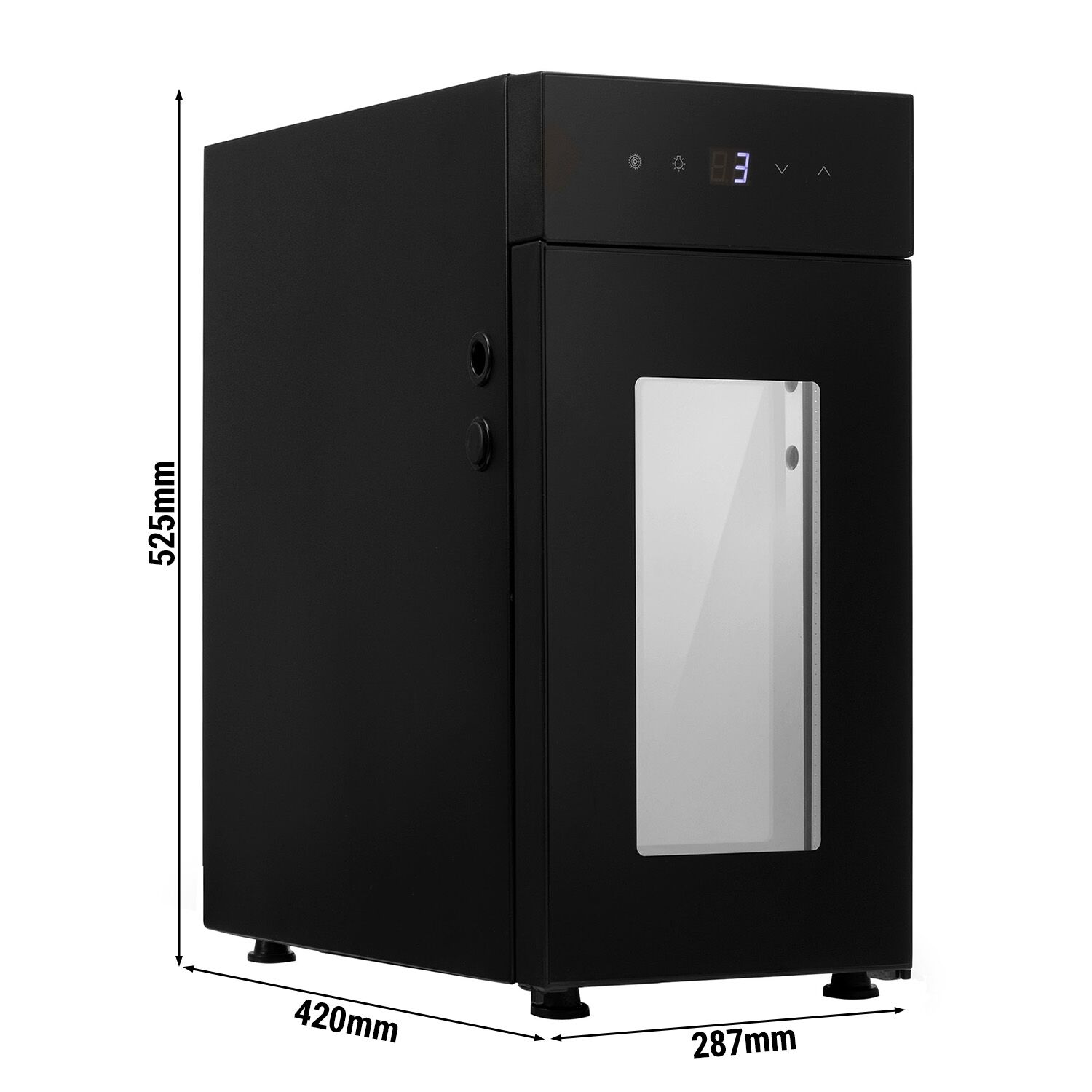 Réfrigérateur à lait pour machine à café - 220mm - 8.5 L - 1 porte vitrée - éclairage LED - affichage digital de la température - avec orifice d’alimentation en lait - Noir - 0 à +4 °C