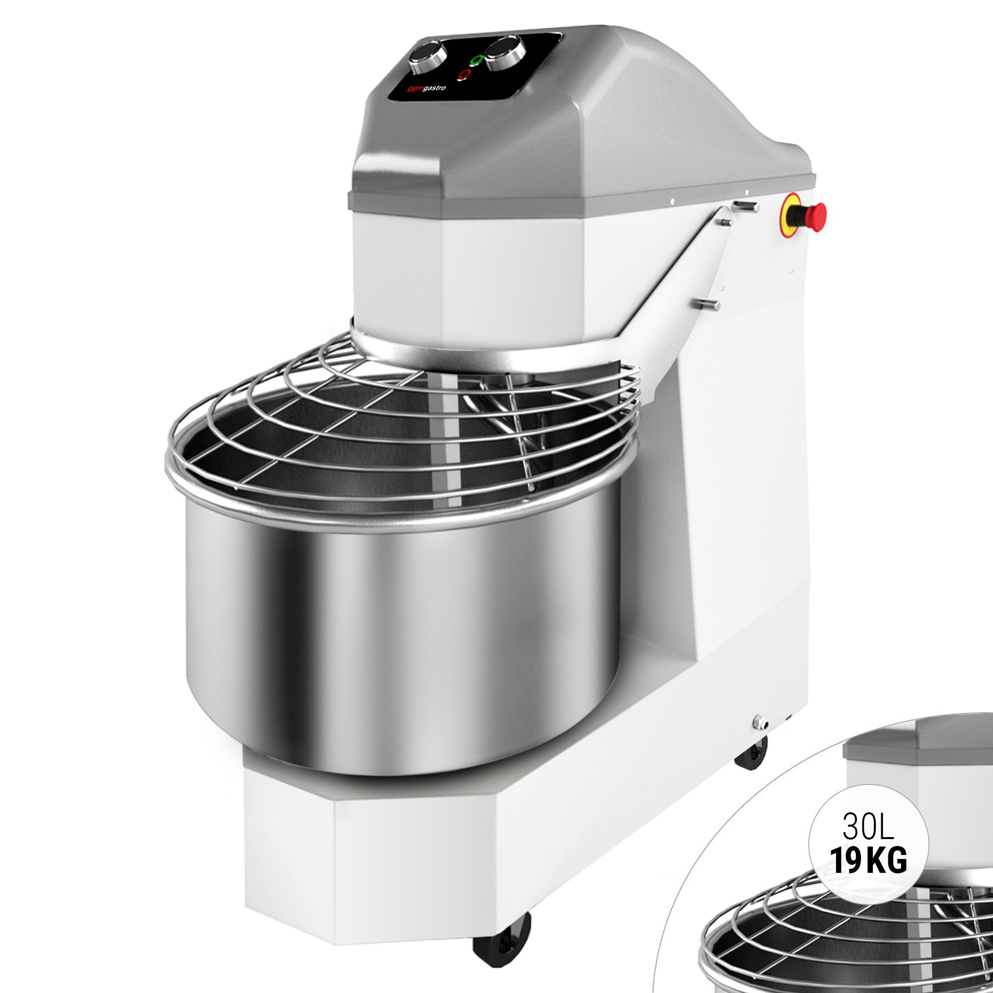 Commercial Spiral Dough Mixer - 30L / 19kg - Twin Speed - Fixed Head & Bowl - with Timer - 400V 3‑Phase