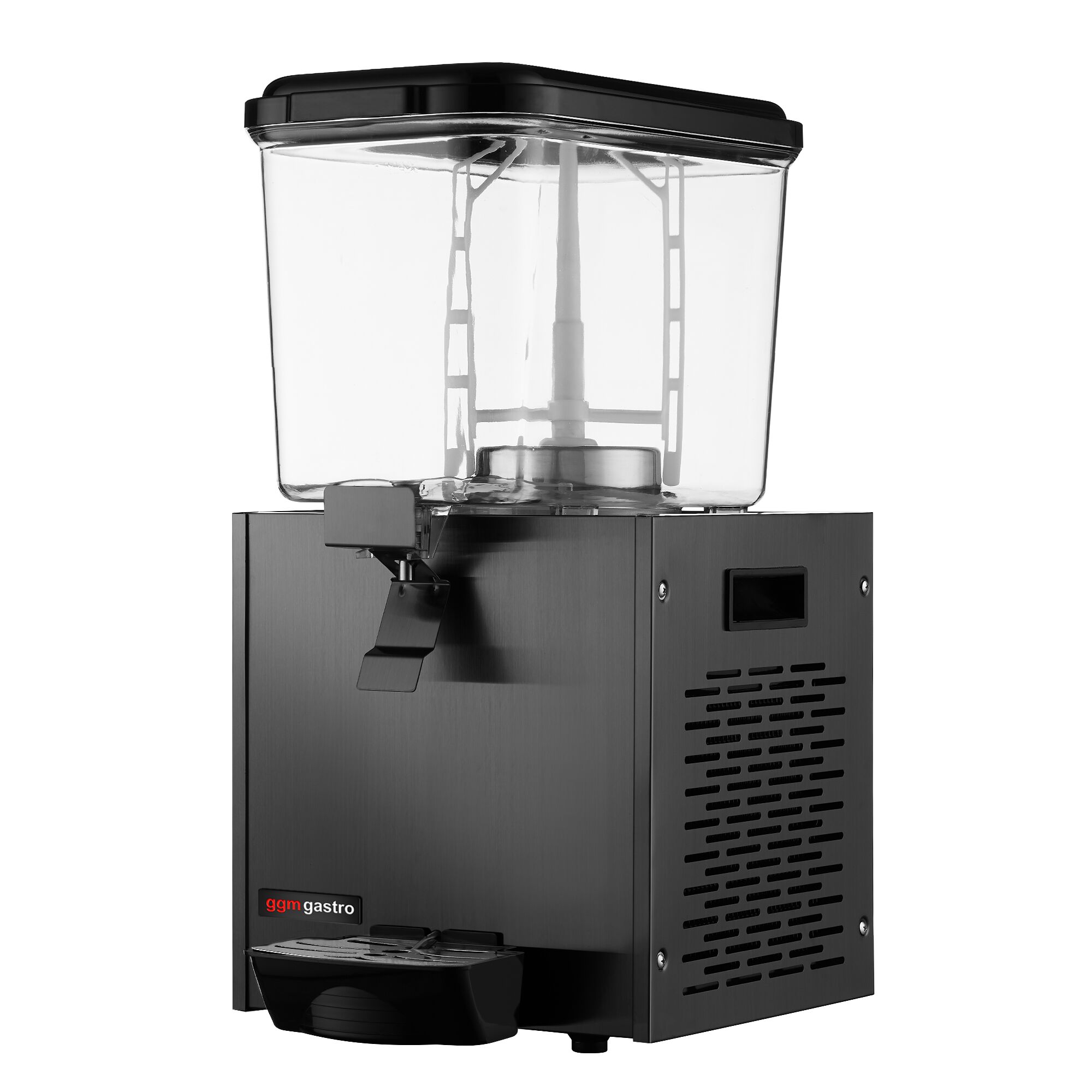 Commercial Cold Drinks Dispenser - 1x polycarbonate tank with tap & paddle agitation - 18 Litres - 290W - Black - incl. drip tray