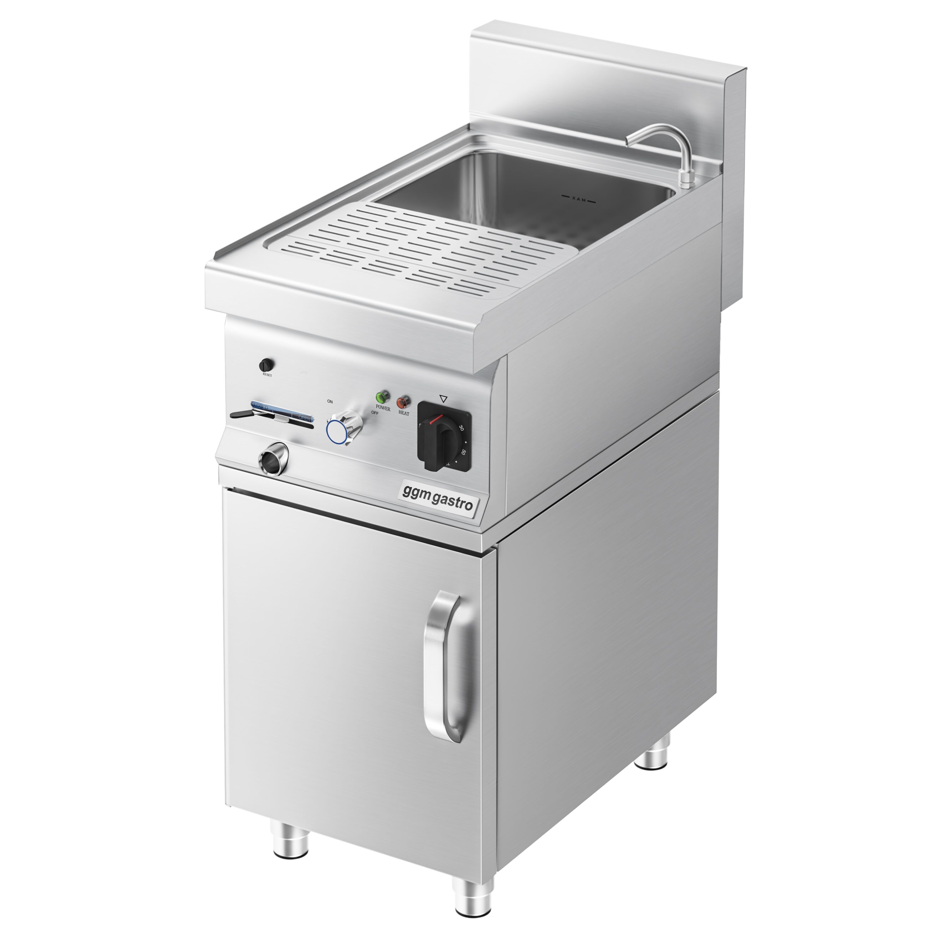 Cuiseur à pâtes électrique avec robinet – 18 L – 4,5 kW – incl. soubassement avec 1 porte