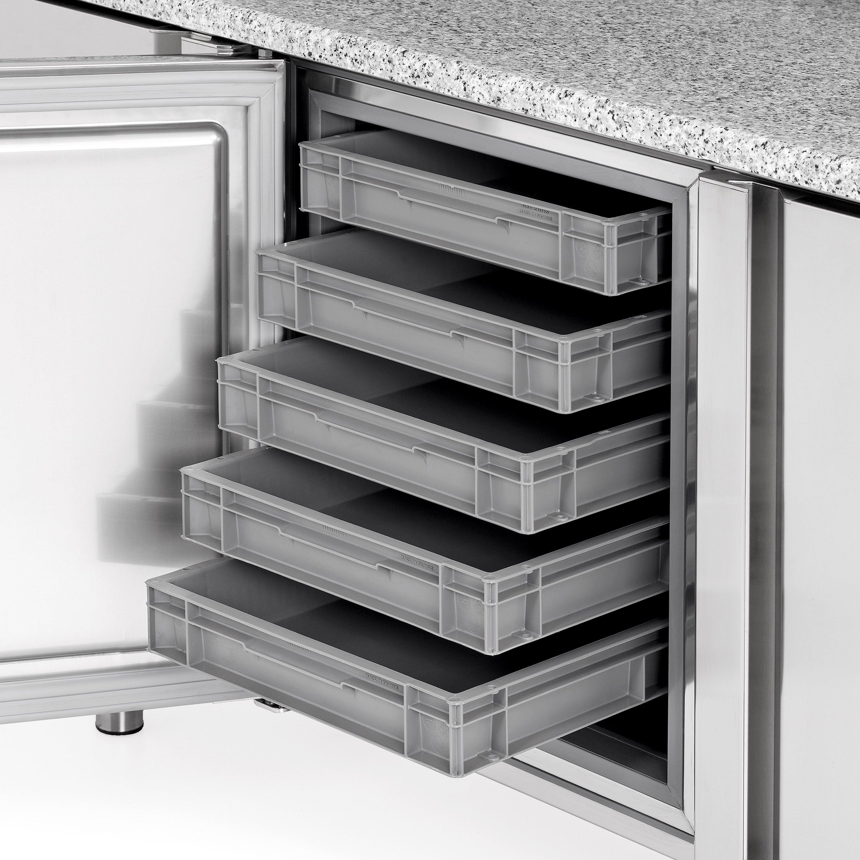Commercial Pizza Prep Counter - Granite Top PREMIUM PLUS - 2305x800mm - with 2 doors & 7 drawers