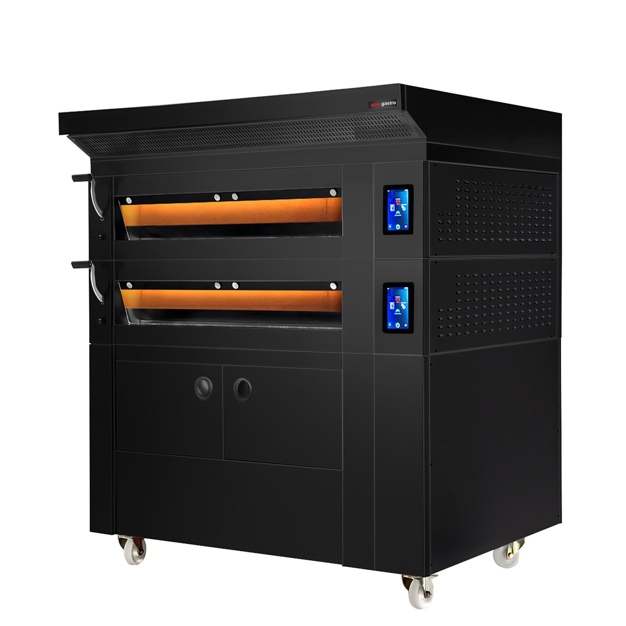 Four à étages de boulangerie avec fonction vapeur - tactile - 2 chambres de cuisson - avec hotte et chambre de fermentation 8 x EN 600 x 400 - Noir