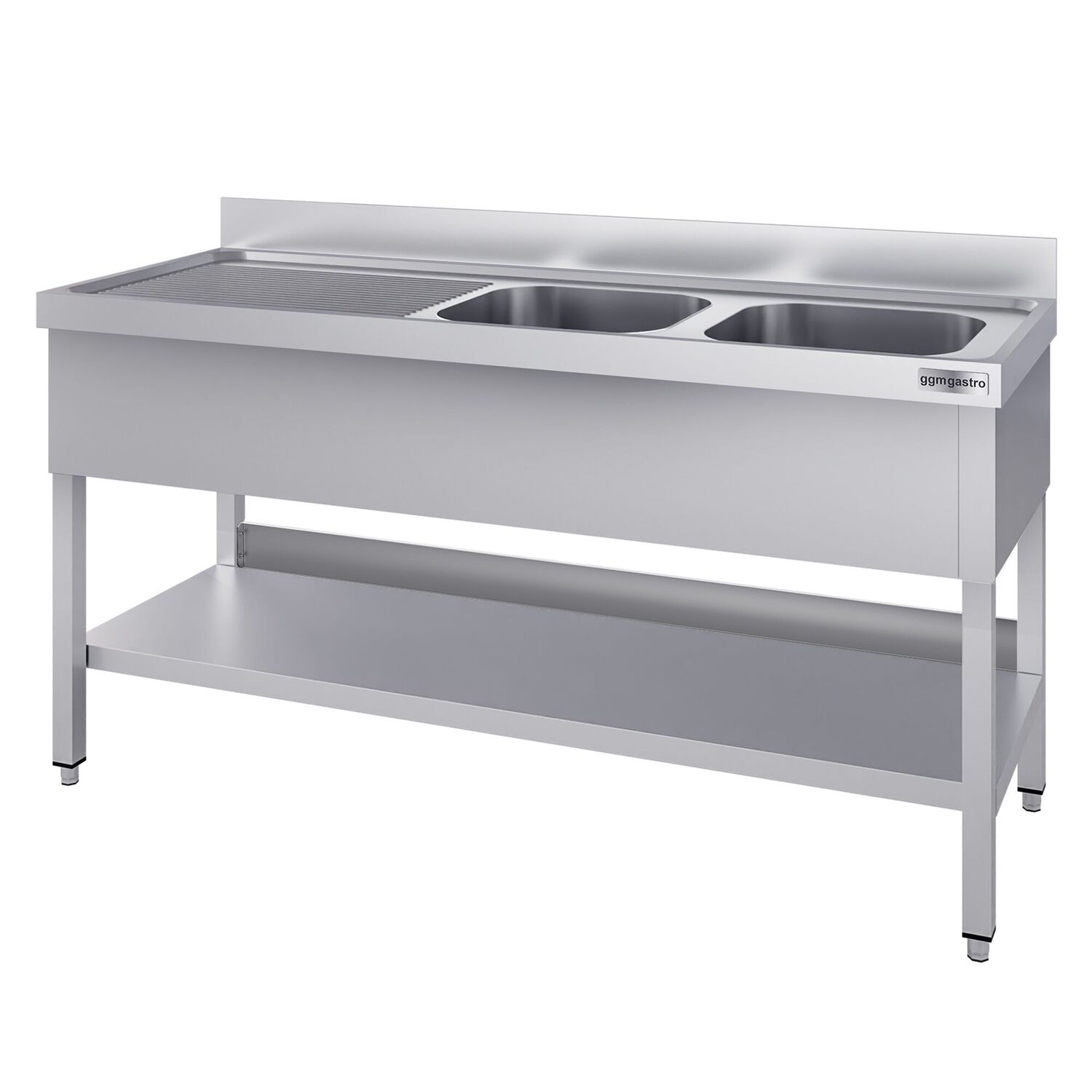 Plonge en inox ECO - 2000x600mm - avec étagère basse - 2 bacs à droite