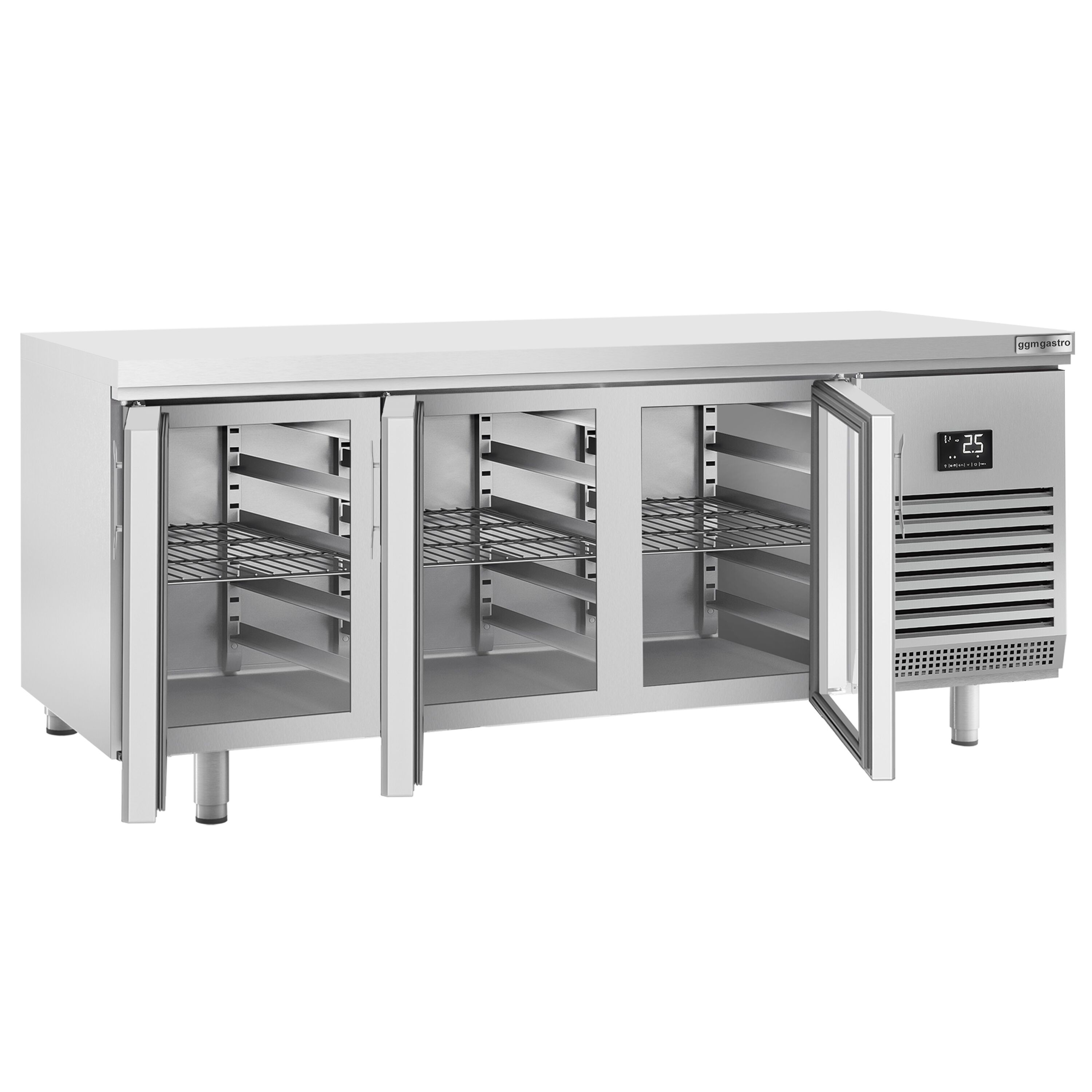 Commercial Counter Fridge PREMIUM PLUS - 2185x800mm - glass doors - with 3 doors - capacity 635 litres