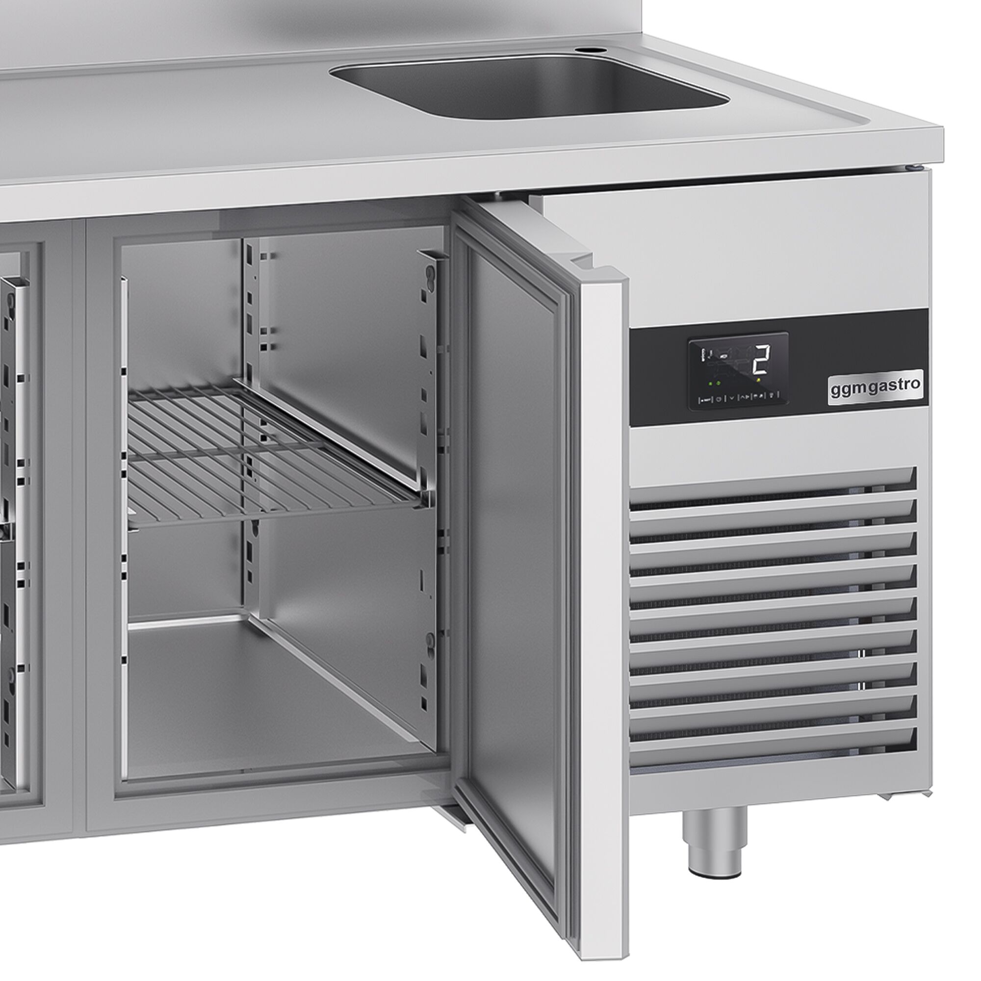 Commercial Counter Fridge with Sink PREMIUM - 1900x700mm - with 3 doors - with upstand - capacity 420 litres