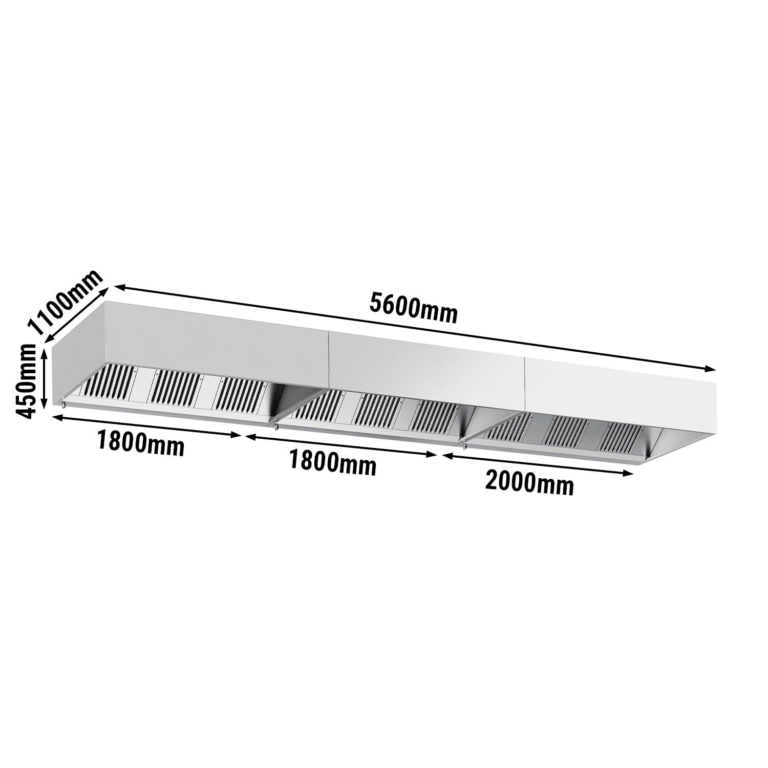 Afzuigkap doosmodel - 5600mm - met labyrintfilters & verlichting