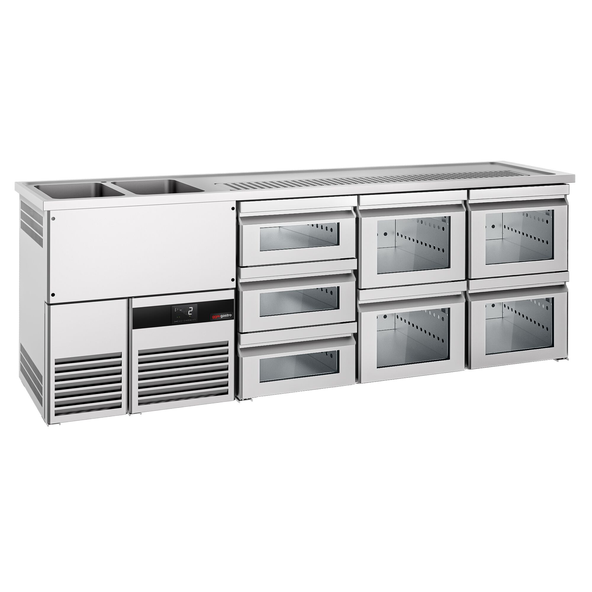 Comptoir de bar réfrigéré PREMIUM - 2500x700mm - 7 tiroirs en verre
