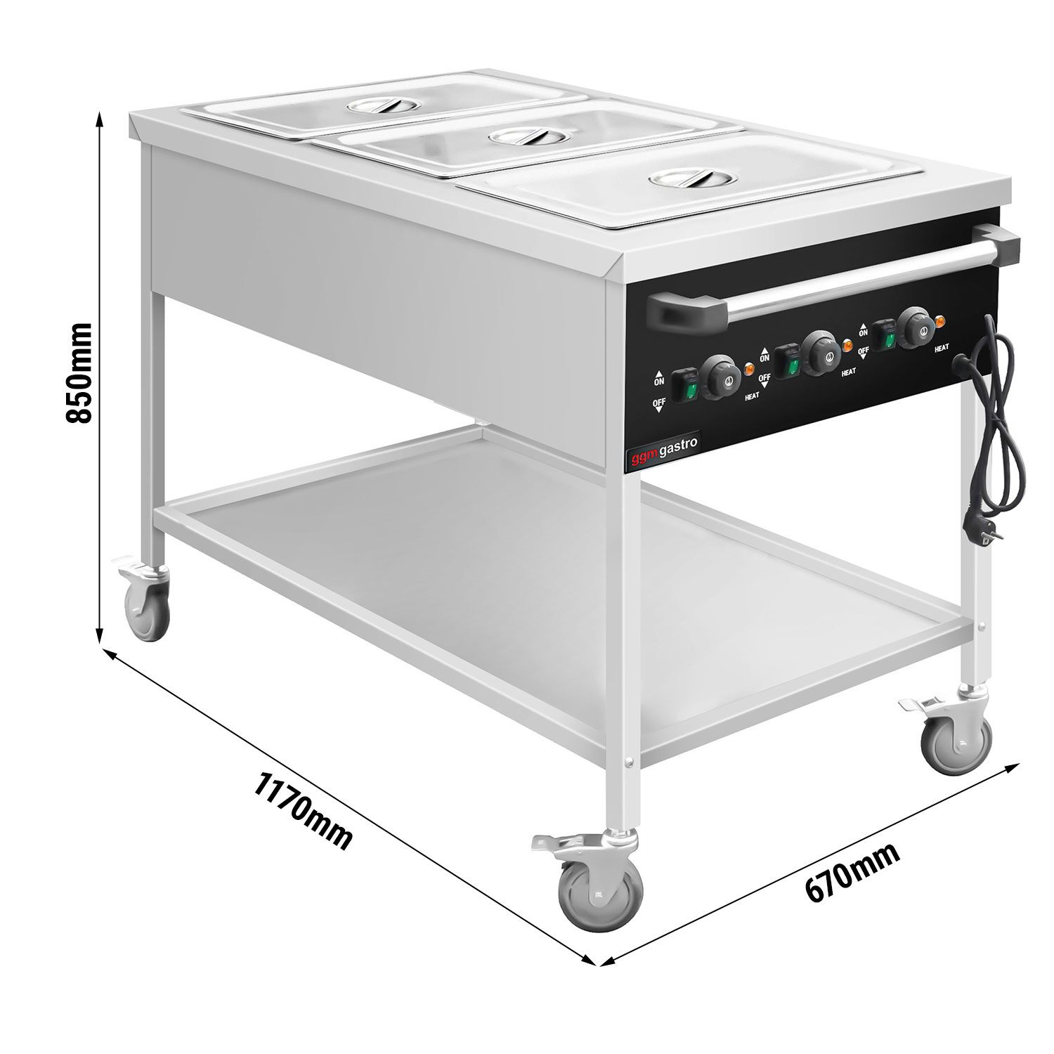 Chariot bain-marie – 3 kW – GN 1/1 – Température des cuves réglable séparément
