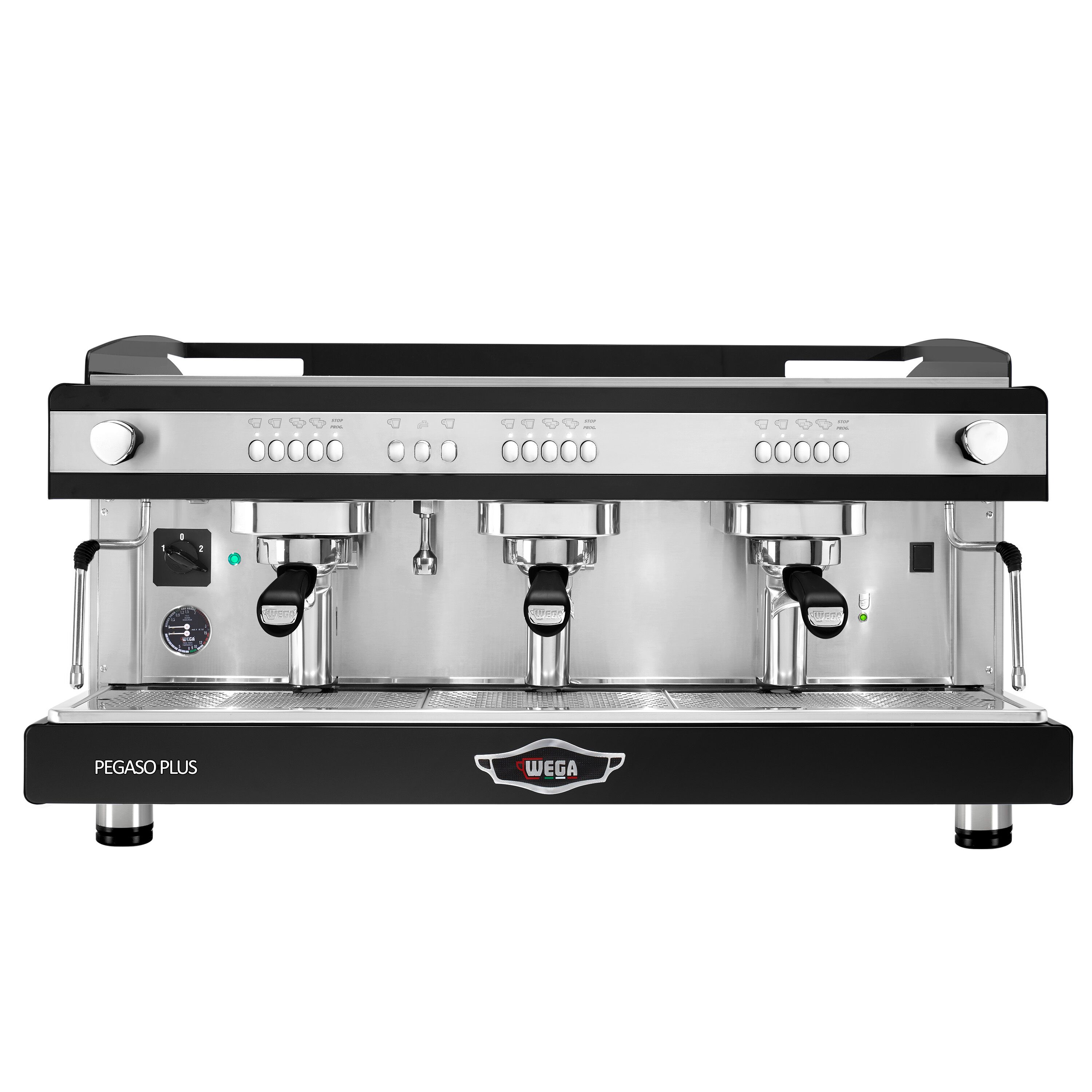 WEGA | Pegaso Plus - Espressor - 3 grupuri - 5,3 kW - cu spumător de lapte și apă fierbinte - Negru