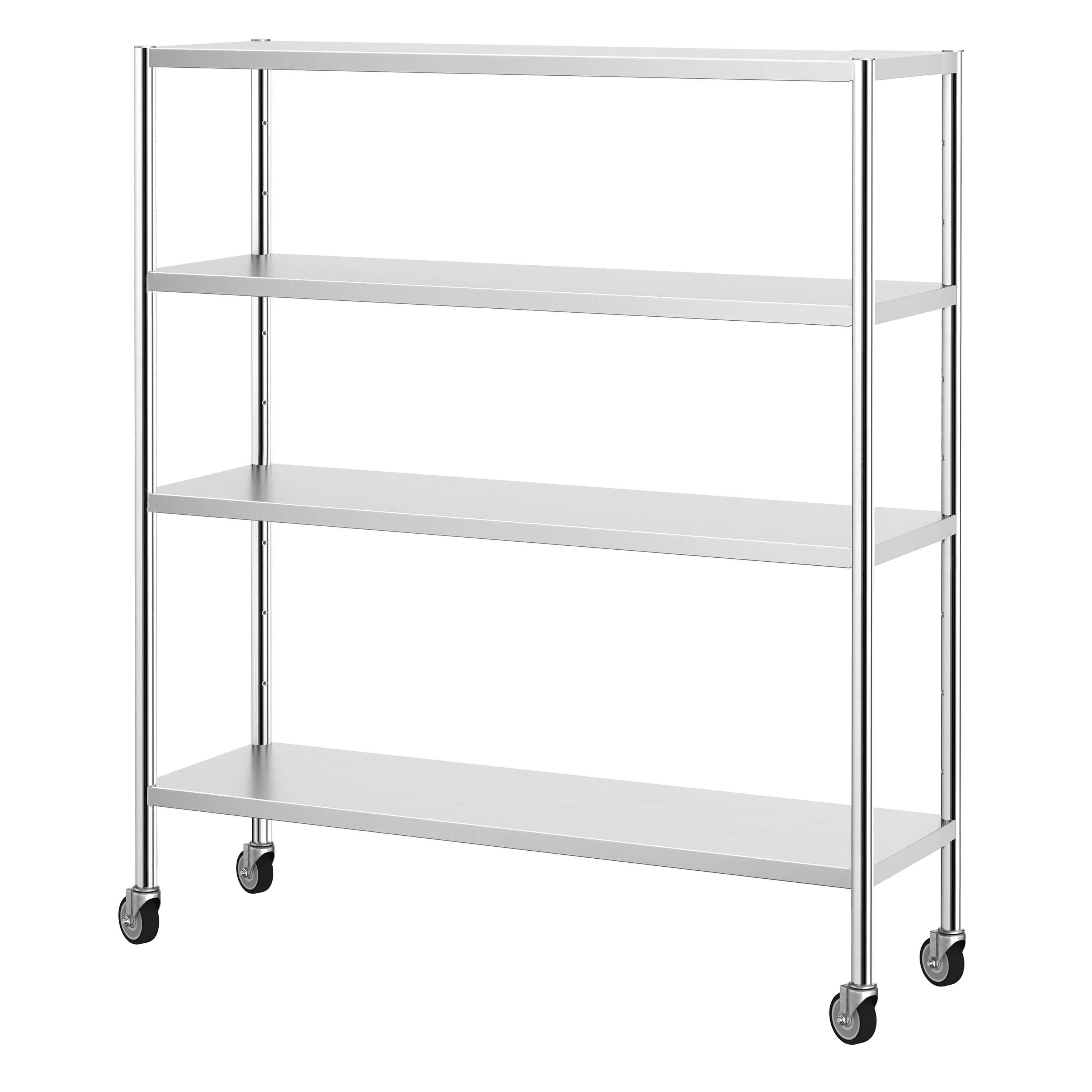 Étagère en inox PREMIUM - 1600 x 500 mm - avec 4 étagères (réglables) - incl. 4 roulettes