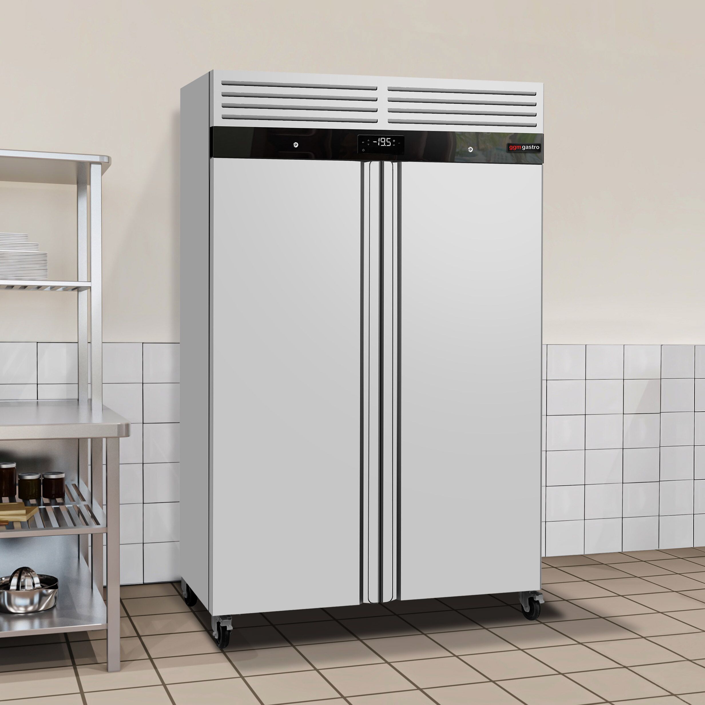 Armoire réfrigérée positive en acier inoxydable ECO – 1200 litres – avec 2 portes en inox – intérieur de la porte en plastique