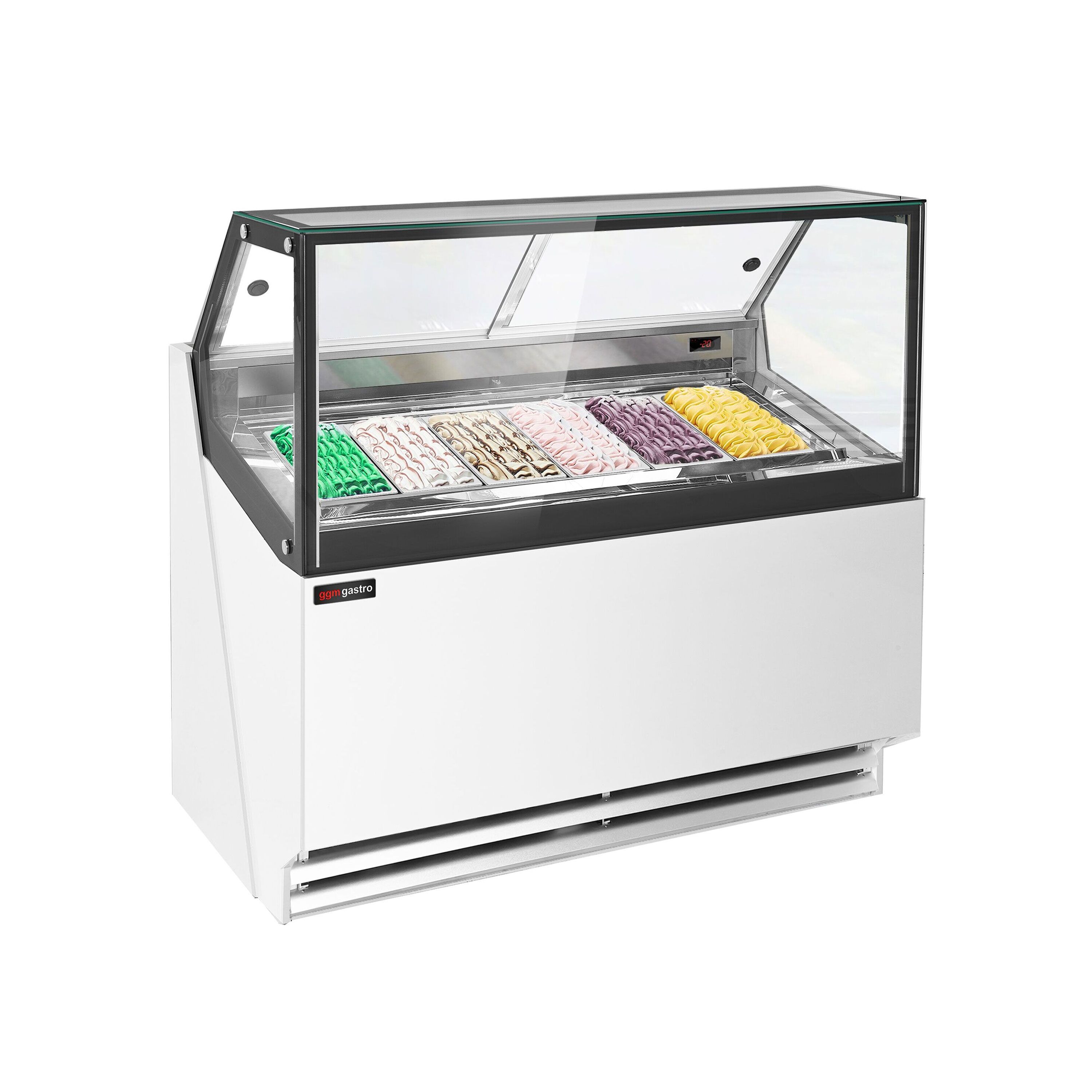 Vitrine à glace THEO – 1300 mm – refroidissement ventilé – pour 6 bacs à glace de 5 litres – Blanc