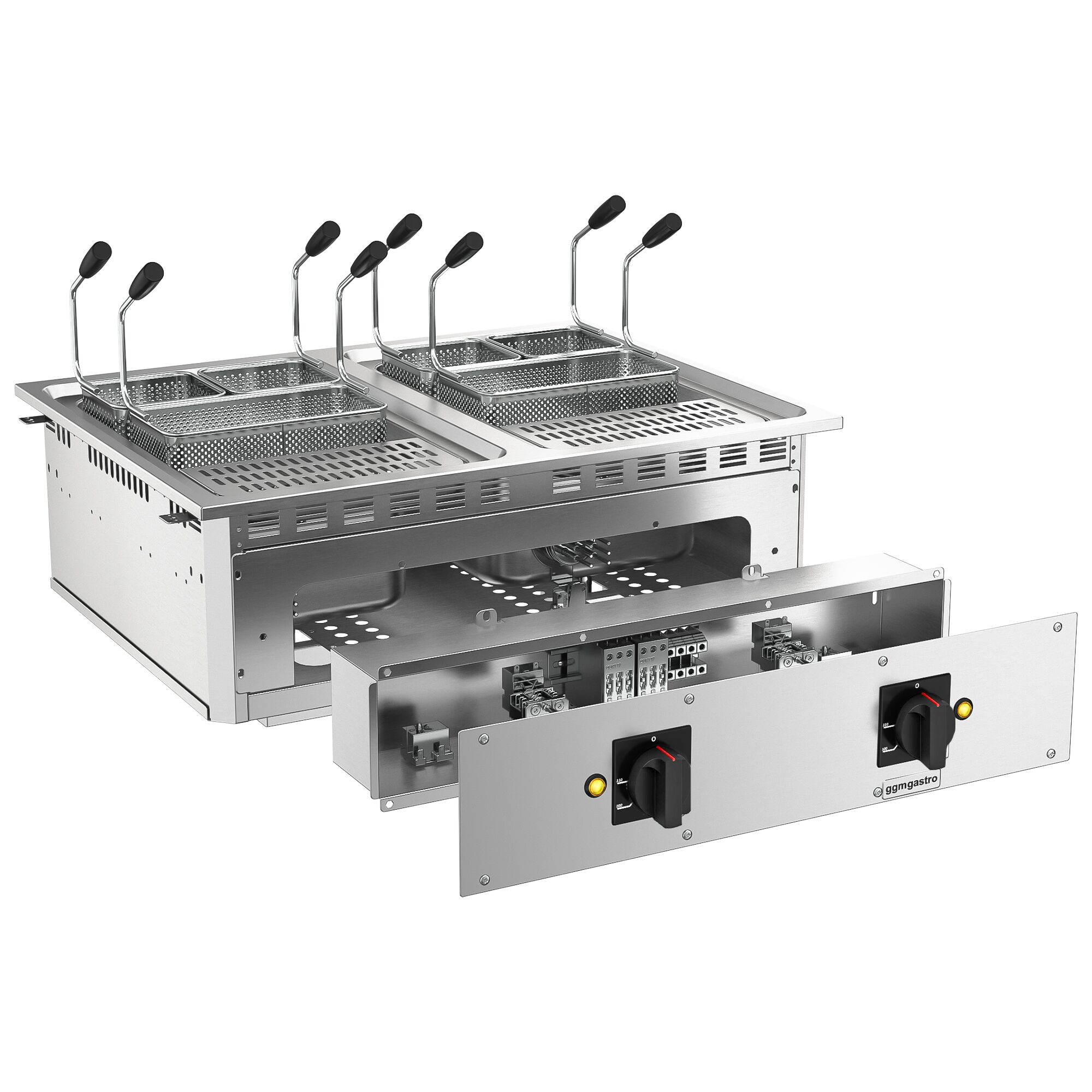Électrique Cuiseur à pâtes professionnel - 13+13L - 15kW - avec robinet de vidange - avec 6 paniers inclus