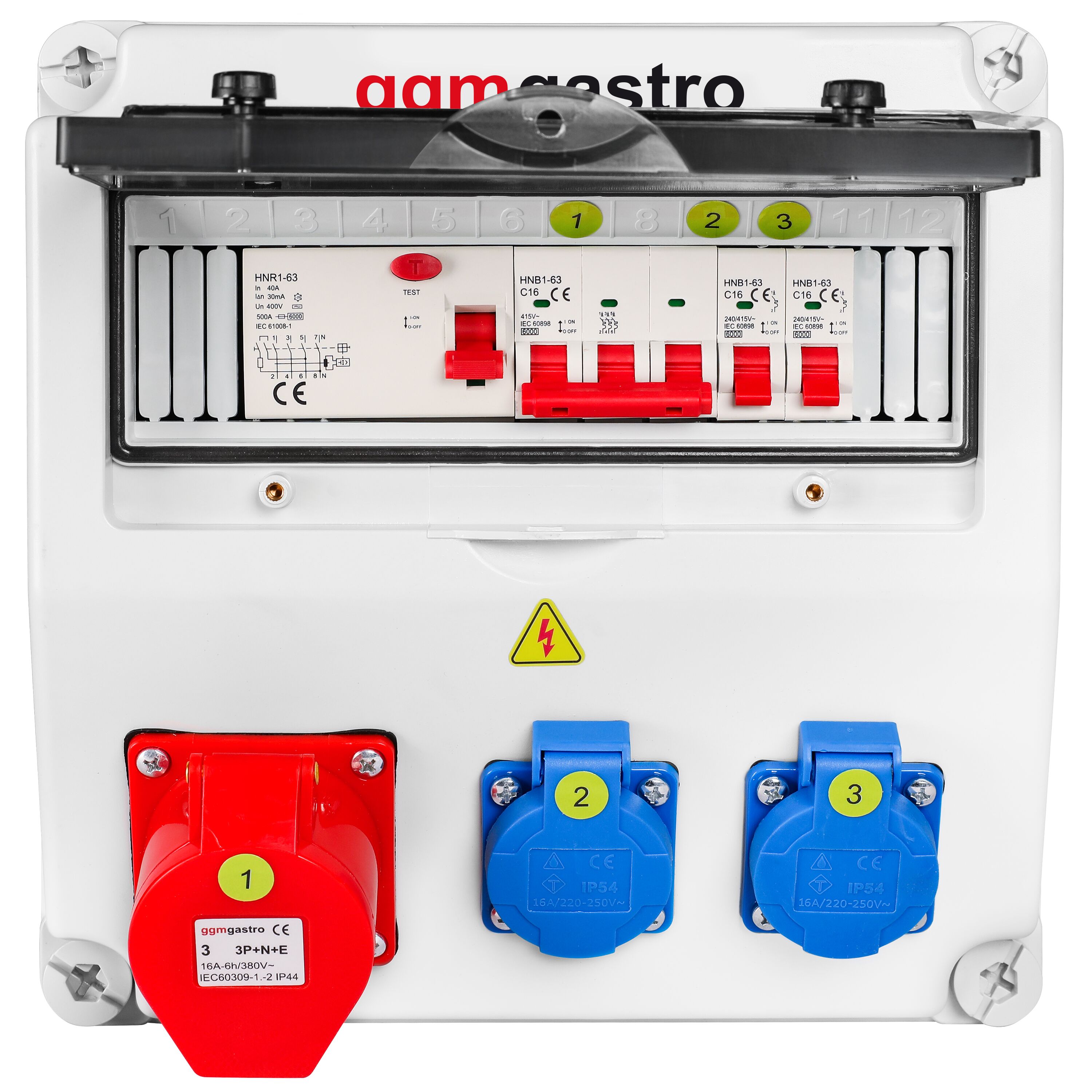 Coffret de chantier électrique - 2x 2P+T 16A 230V & 1x CEE 16A 400V 5P (rouge) - Triphasé 400V - IP54 - avec interrupteur différentiel 30 mA intégré