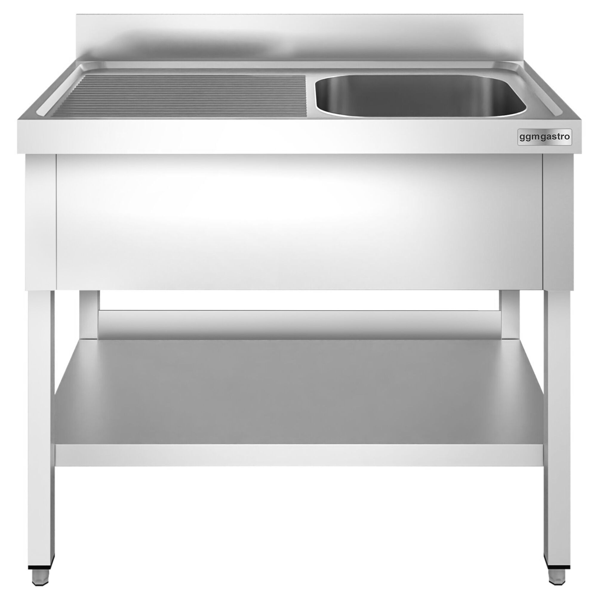Plonge en inox PREMIUM - 1200x600mm - avec étagère basse - 1 bac à droite
