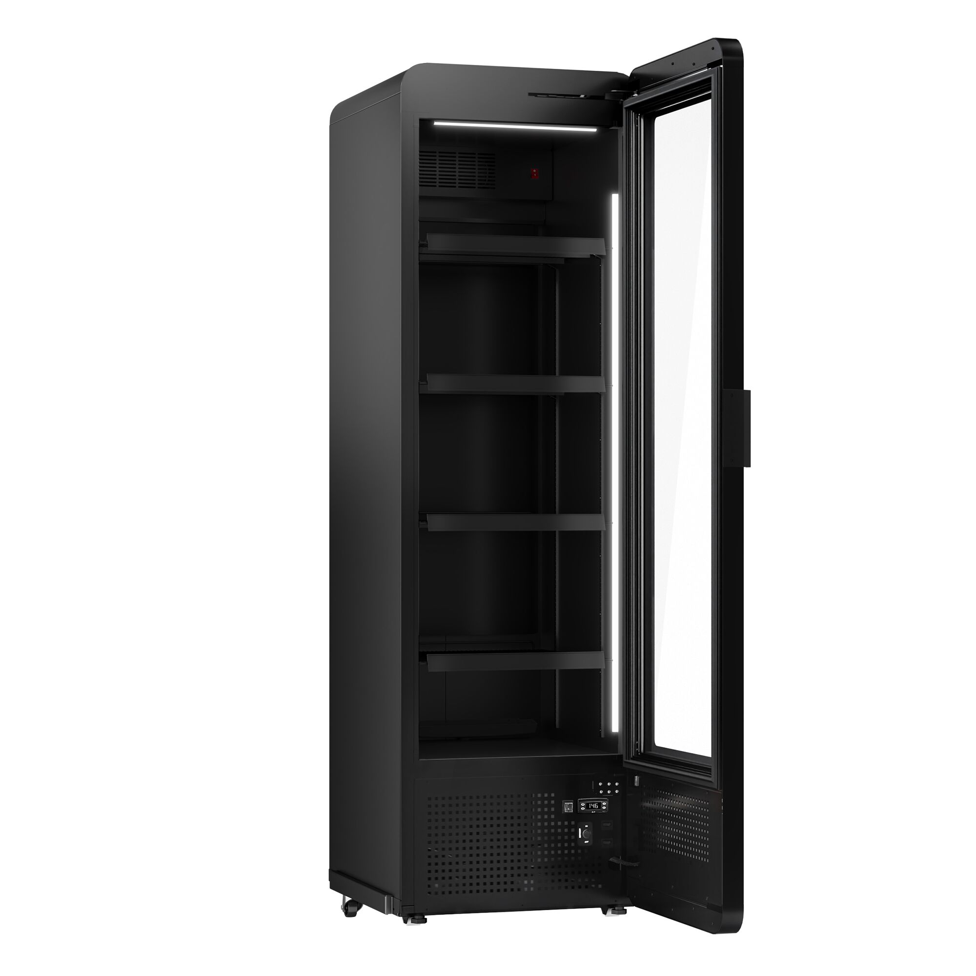 Commercial Beverage Display Fridge - 670mm - 550 Litres - 1 hinged glass door - LED lighting - Temperature range 1 to 7 °C - Black