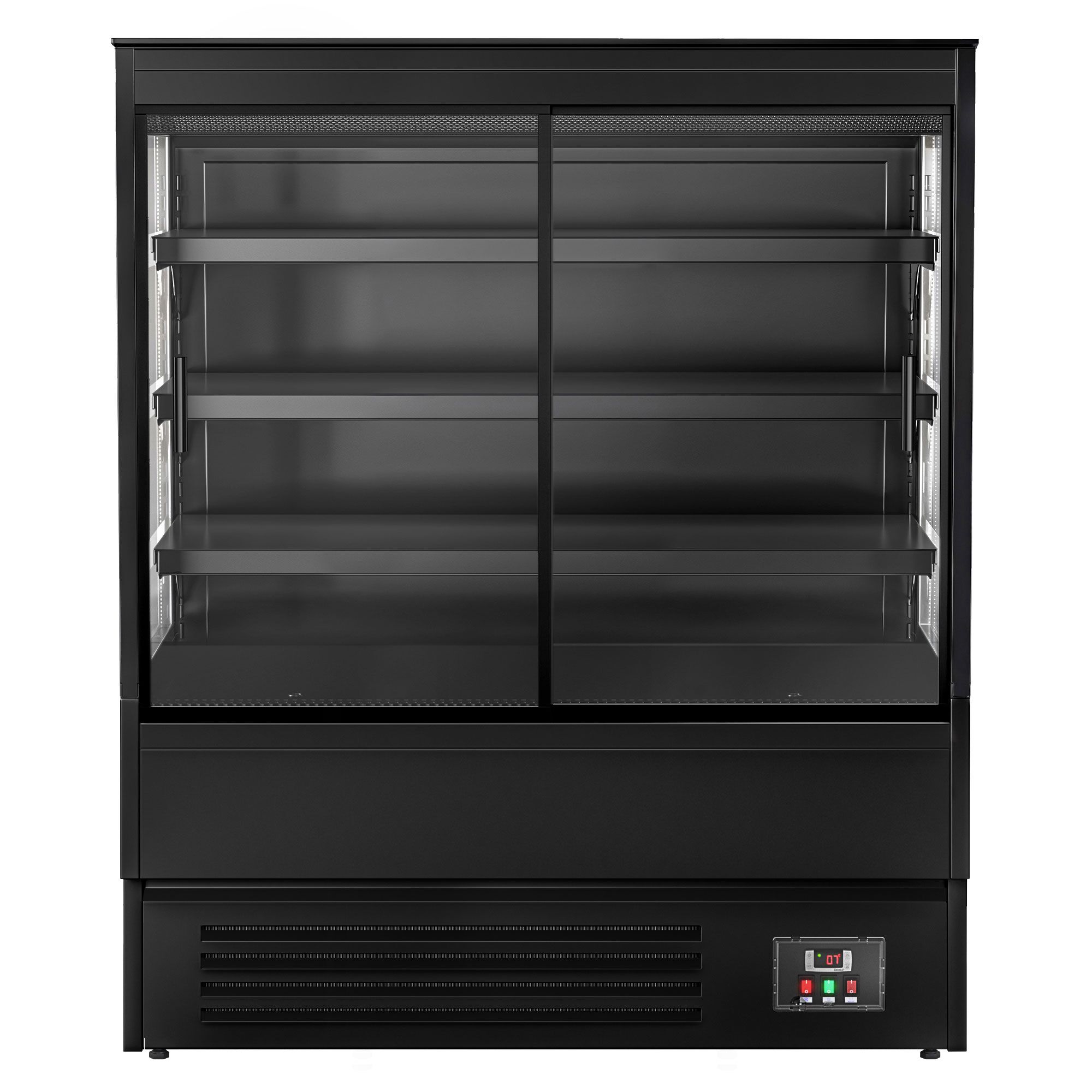 Vitrine murale réfrigérée - 1200mm - 390L - avec 2 portes coulissantes vitrées & 3 étagères - Noir