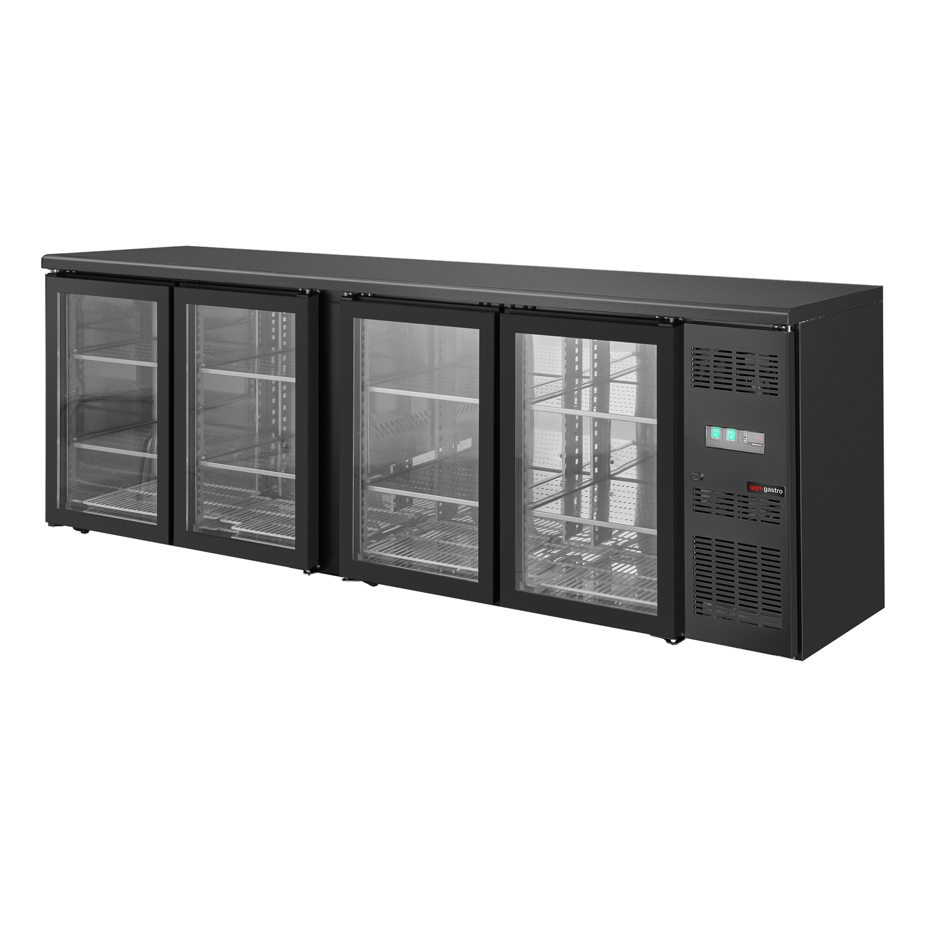 Table réfrigérée de bar & boissons ECO - 2542 mm - 4 portes vitrées sans cadre - noir