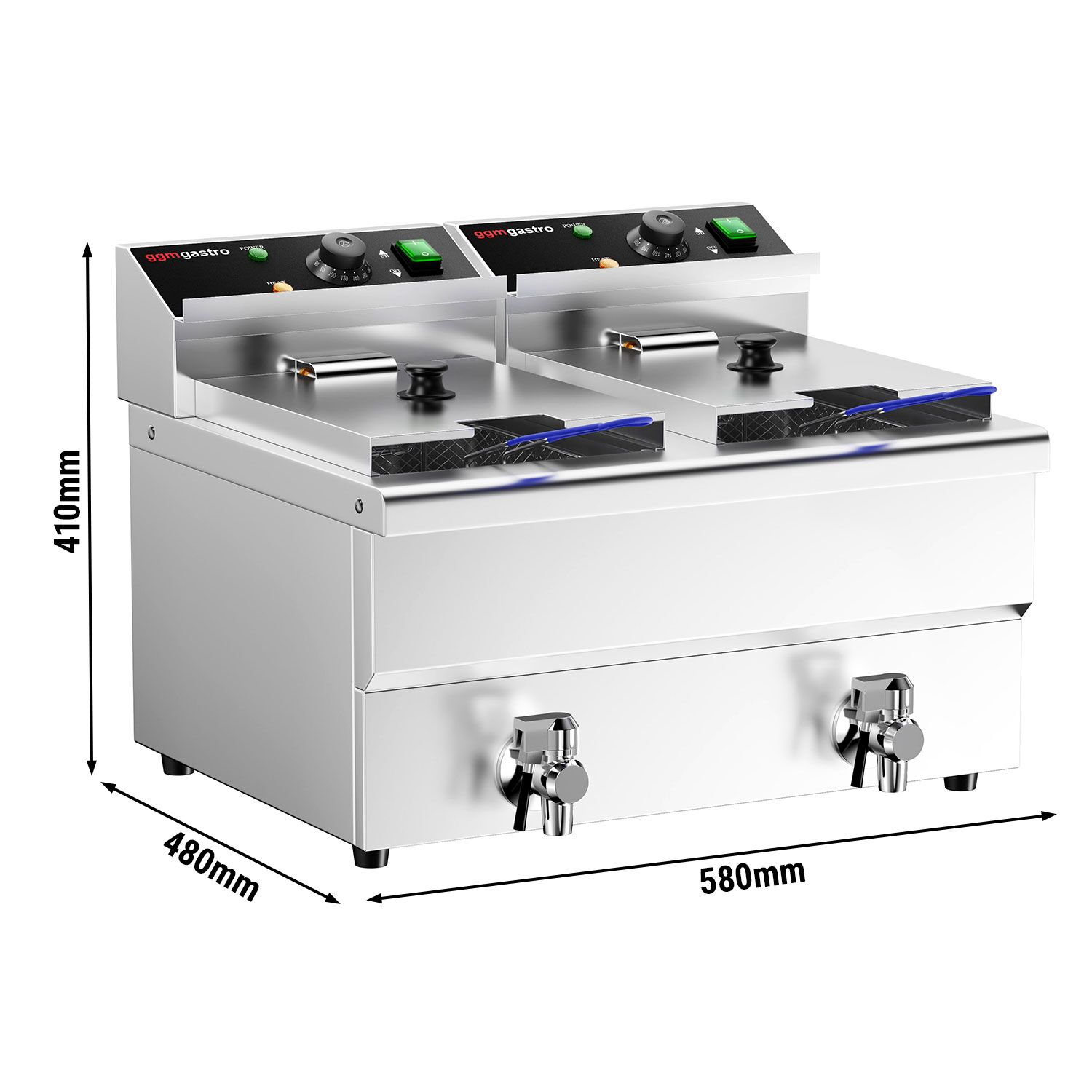 Friteuse électrique double – 8+8 litres – 6,5 kW – avec robinet de vidange