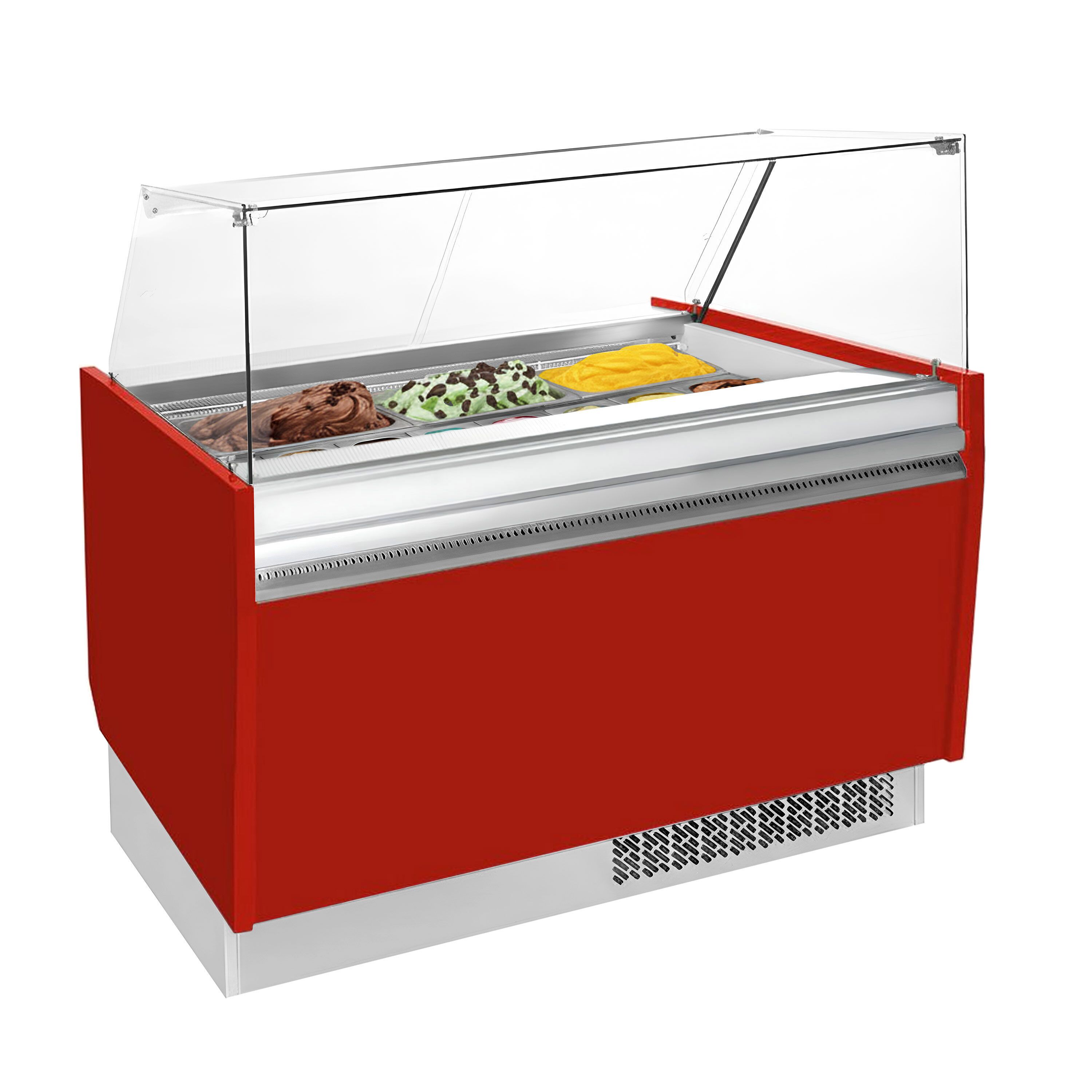 Vitrine à glace LIAM – 1310 mm – refroidissement statique – pour 10+10 bacs à glace de 5 litres – Rouge
