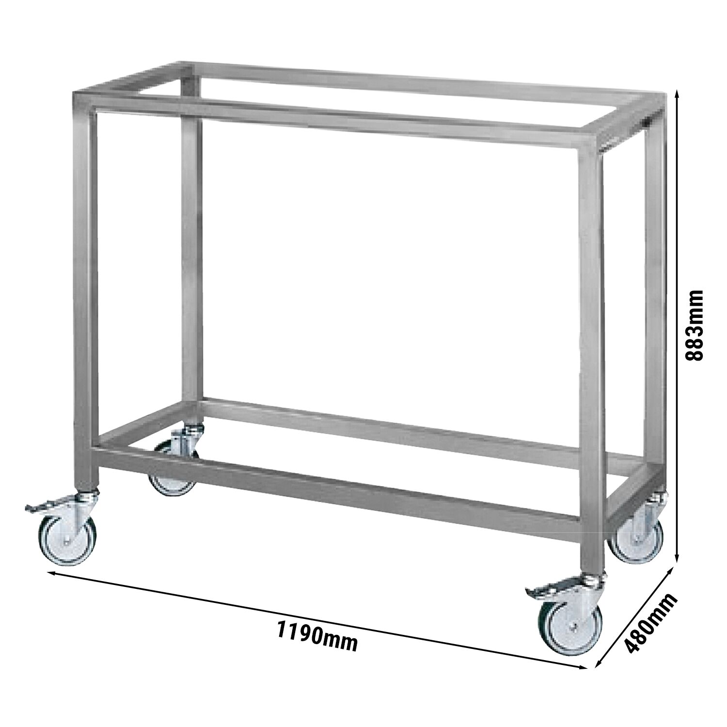 Soubassement ouvert - 1190x480x883mm - Inox - Série GHKM & EHKM - avec roulettes
