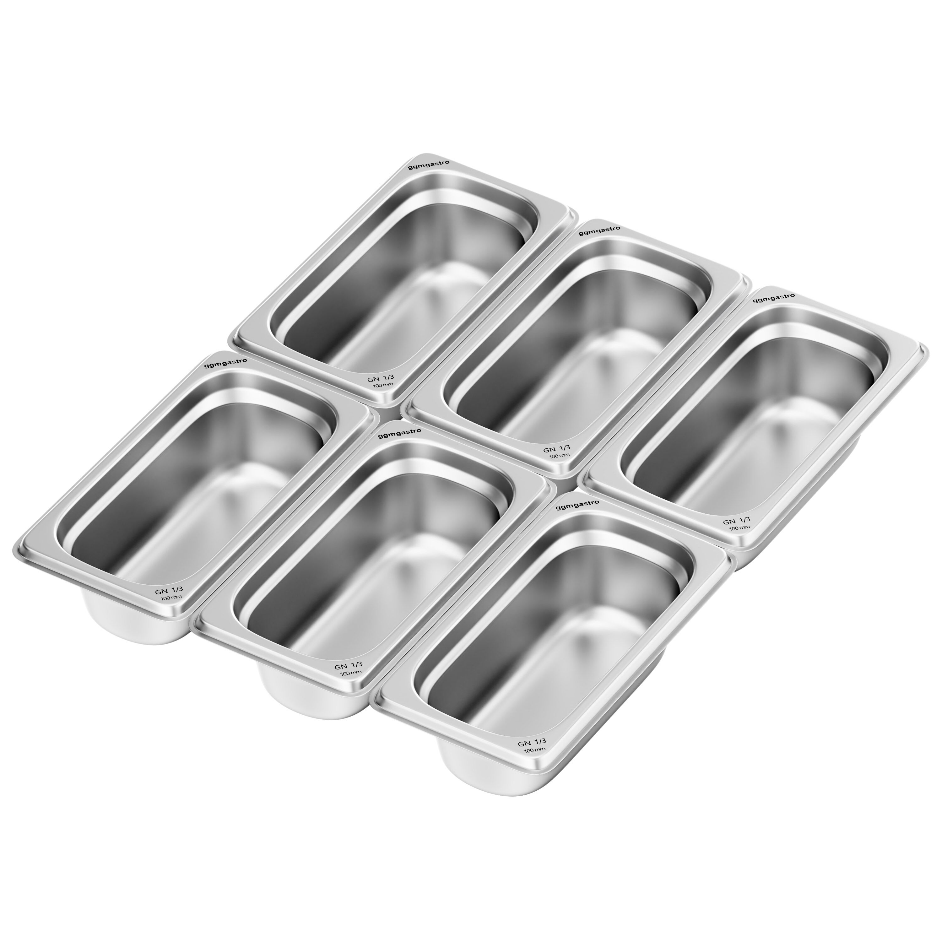 (6 pièces) Bac GN 1/3 en inox - Hauteur : 100 mm