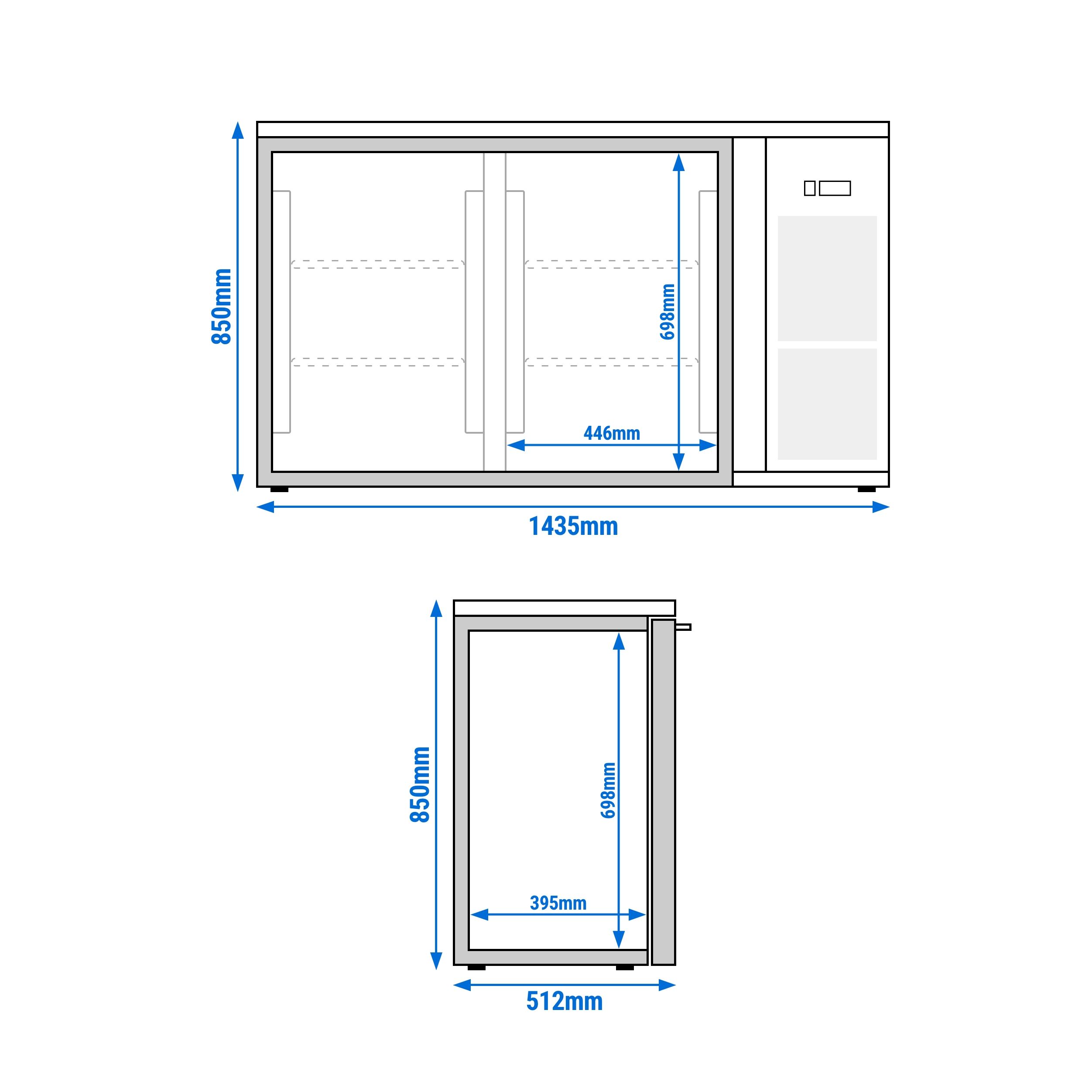 Arrière-bar réfrigéré professionnel Premium PLUS - 1435 x 528 mm - 260 litres - avec 2 portes battantes en verre