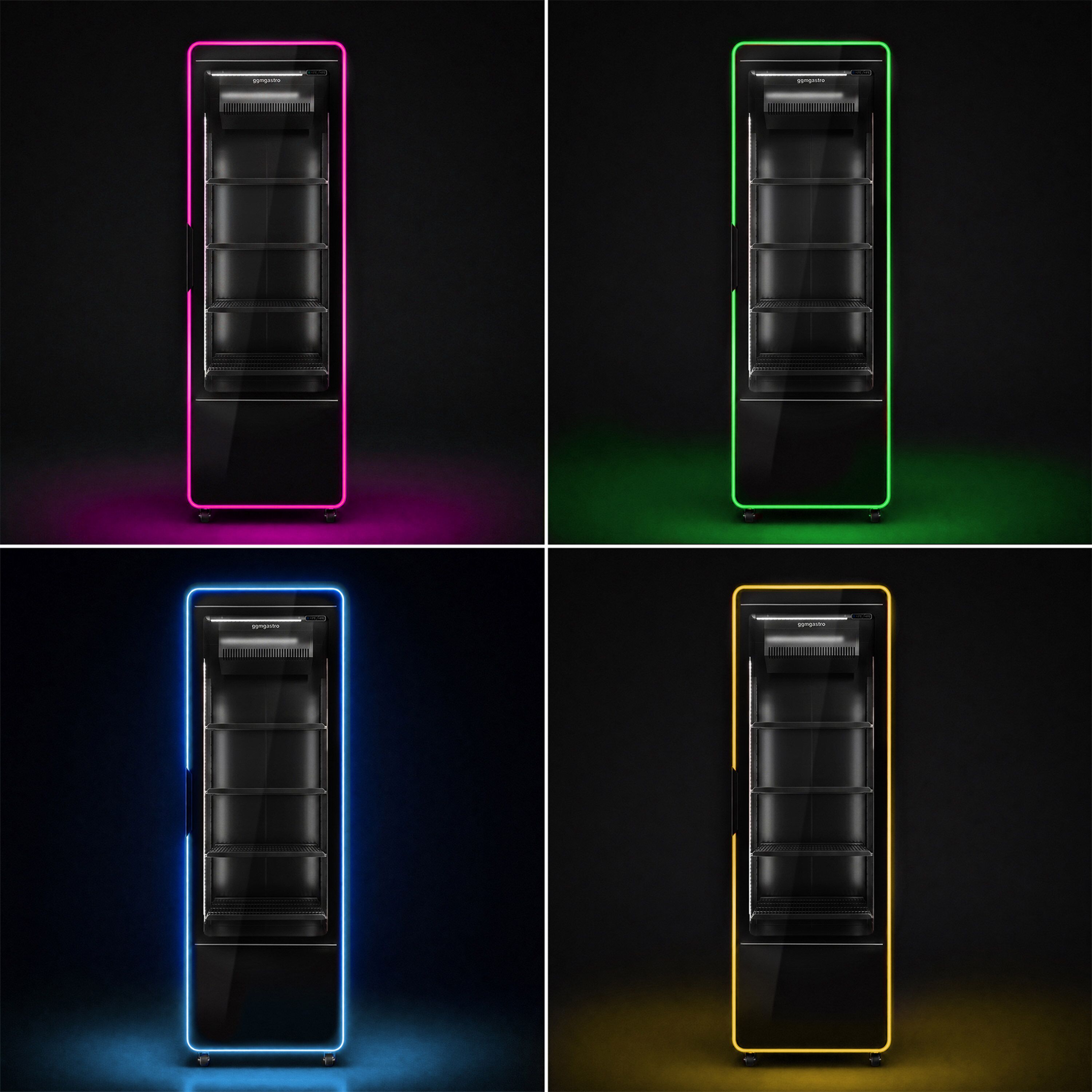 Vitrine réfrigérée à boissons - 670mm - 560 L - porte vitrée sans cadre - 1 porte vitrée - éclairage LED RGB - thermostat numérique - Noir - +2 à +8 °C
