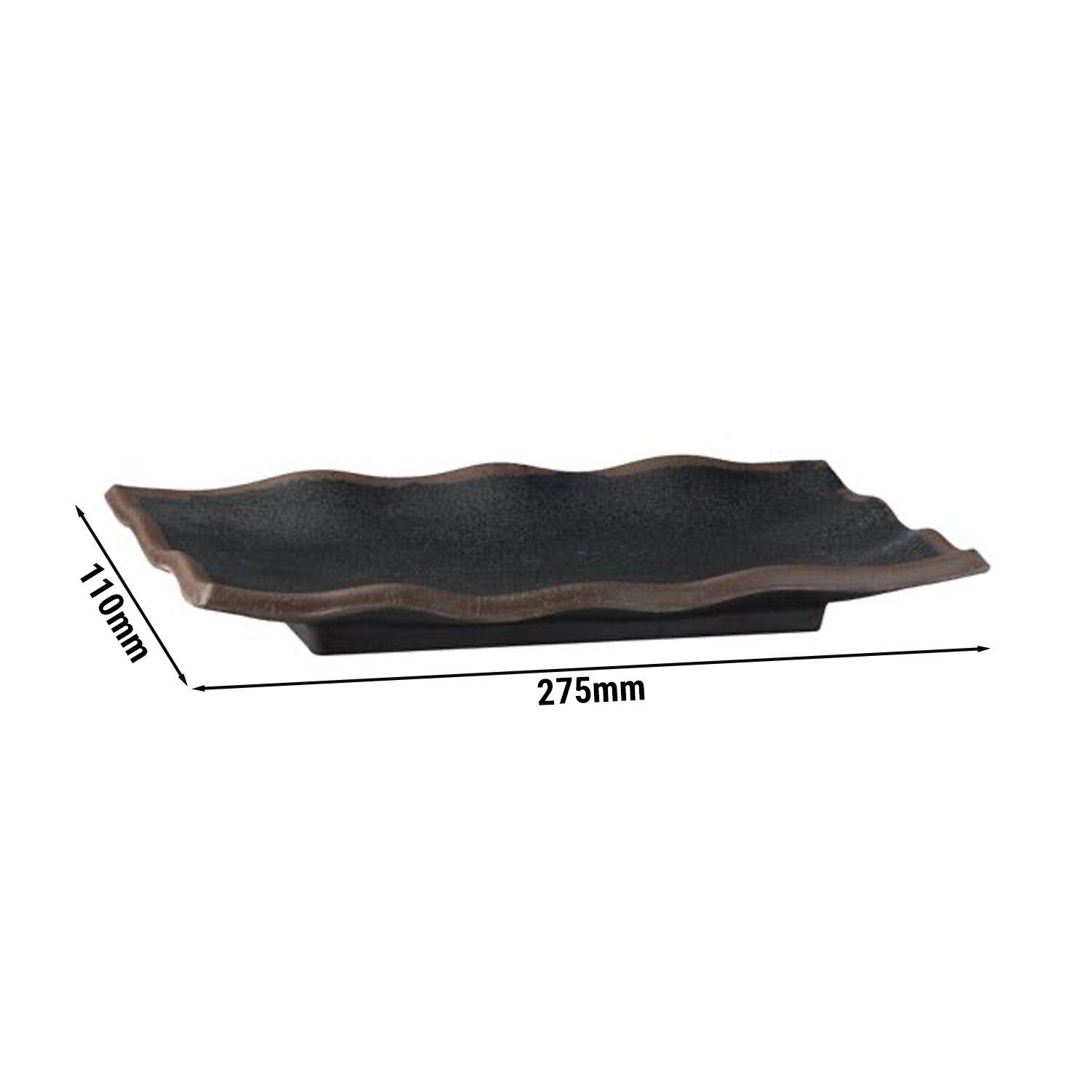 (6 pcs) Plateau de présentation - MARONE - Mélamine - 275x110mm - Hauteur:20mm - Noir/Brun - empilable, compatible lave-vaisselle