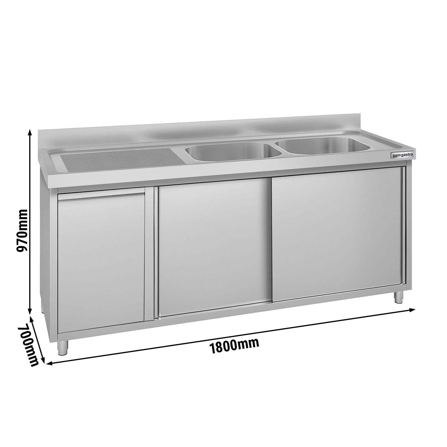 Meuble évier ECO - 1800 x 700 mm - avec poubelle & 2 bacs à droite
