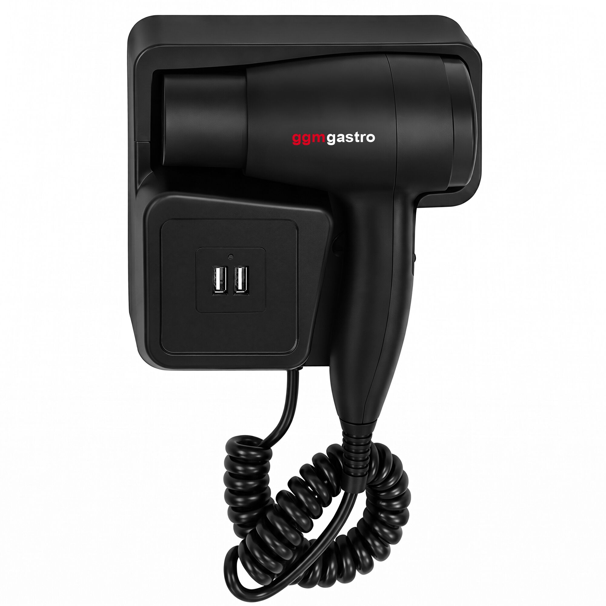 Fén s nástěnným držákem – teplý a studený vzduch – 2 USB porty – 1,3 kW