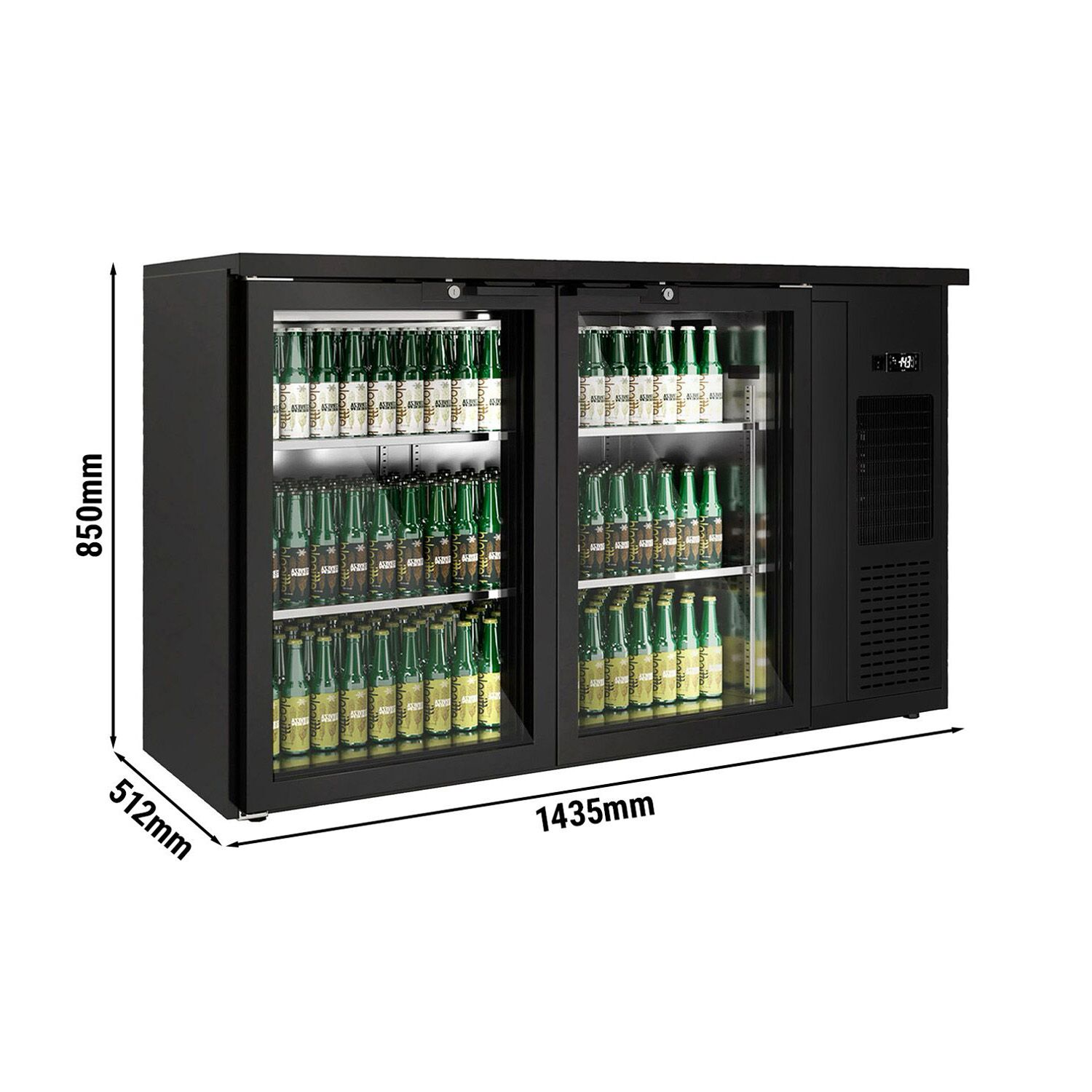 Arrière-bar réfrigéré professionnel Premium PLUS - 1435 x 528 mm - 260 litres - avec 2 portes battantes en verre