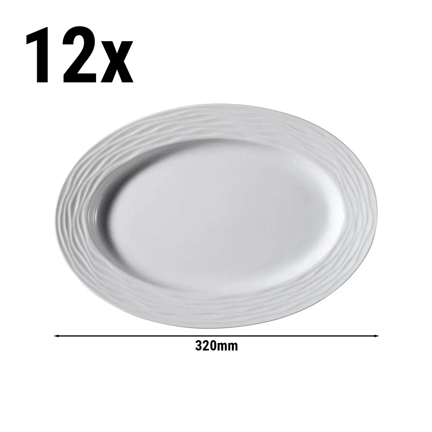 (12 Pièces) SEA WAVE - Plat / Assiette à Döner - Ovale - Longueur : 320 mm - Blanc