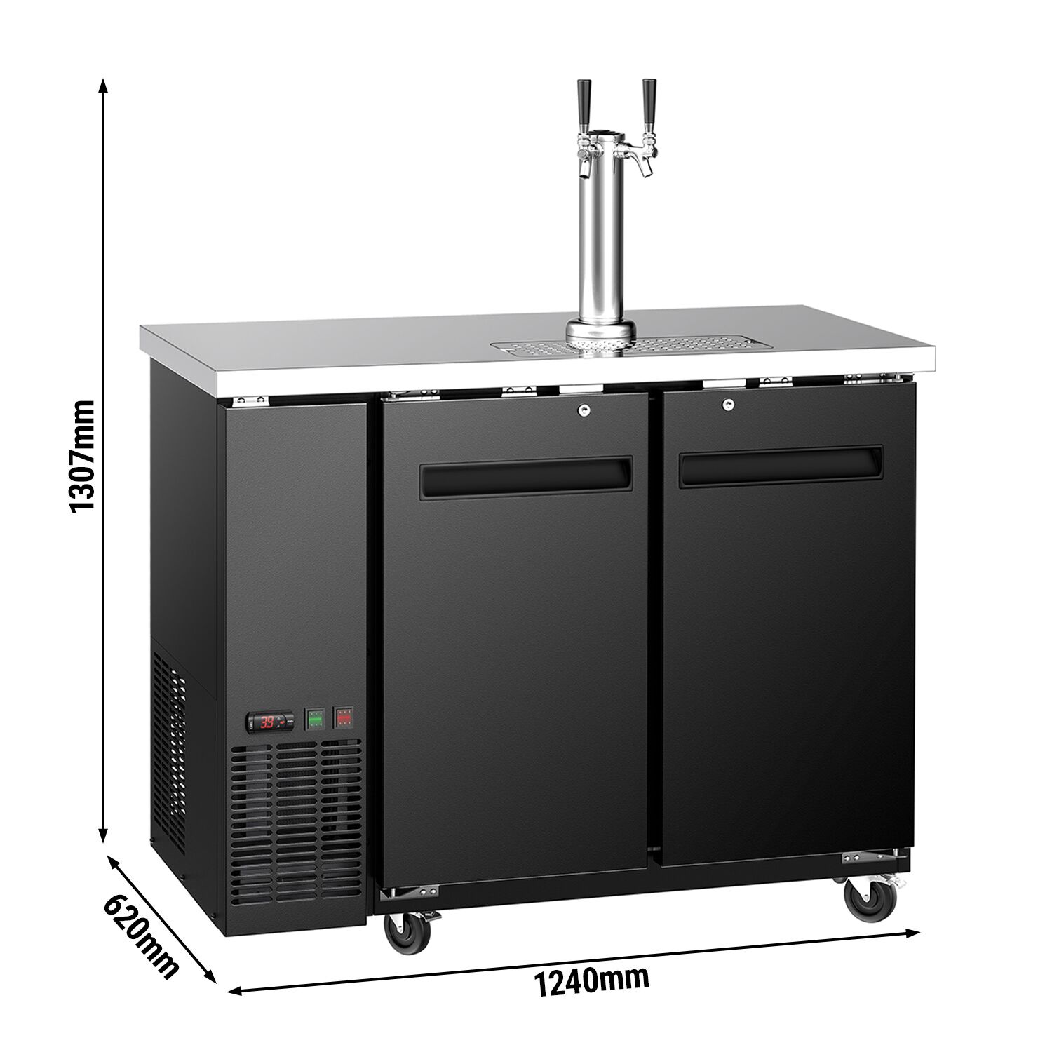Tireuse à bière professionnelle - 2x 50L fûts - 2 robinets - 1240x620mm - 2 portes pleines