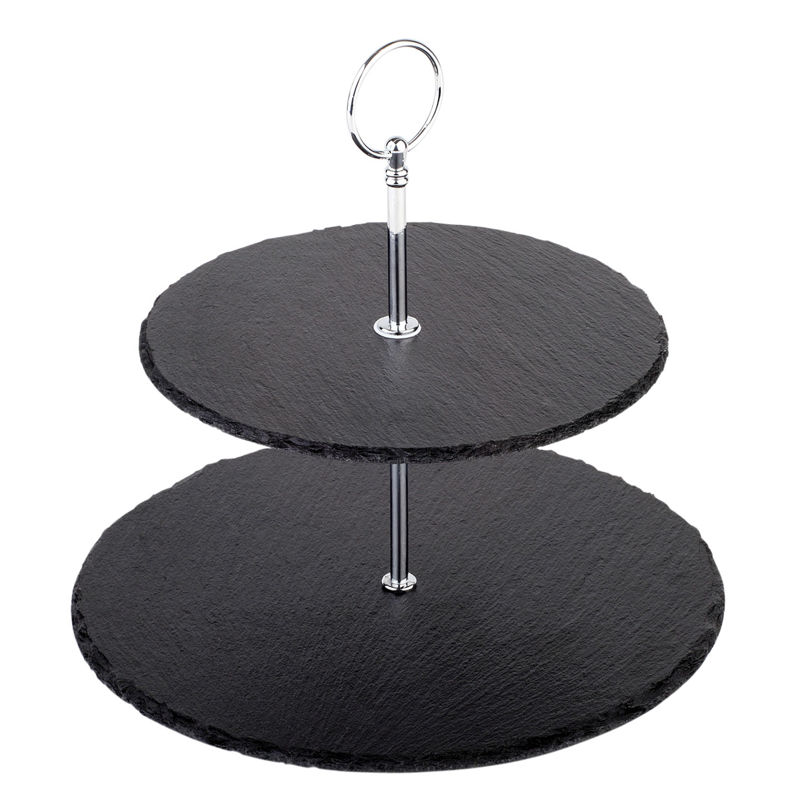 Présentoir buffet - 2 niveaux - Rond - Structure en métal - Plateaux en ardoise