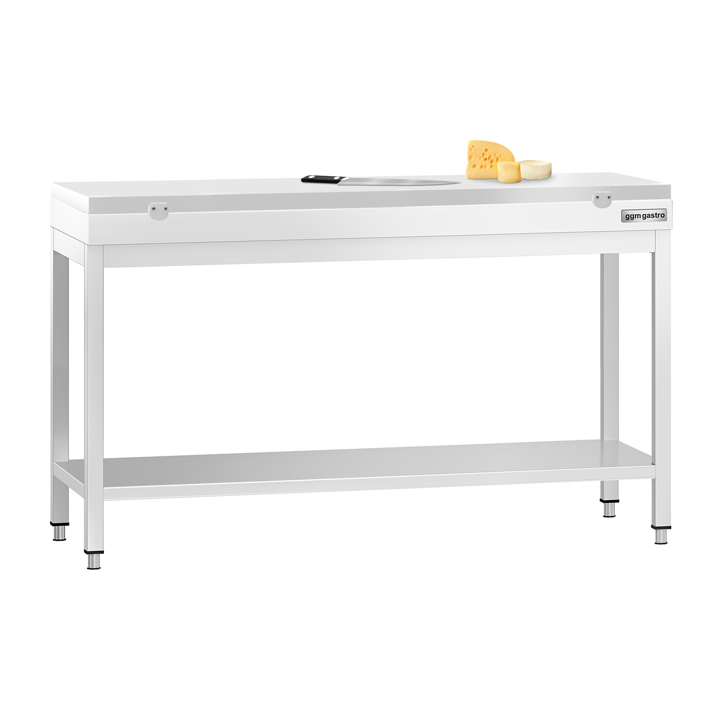 Table de travail inox PREMIUM - 1500 x 700 mm - avec tablette inférieure - incl. Planche à découper Blanche