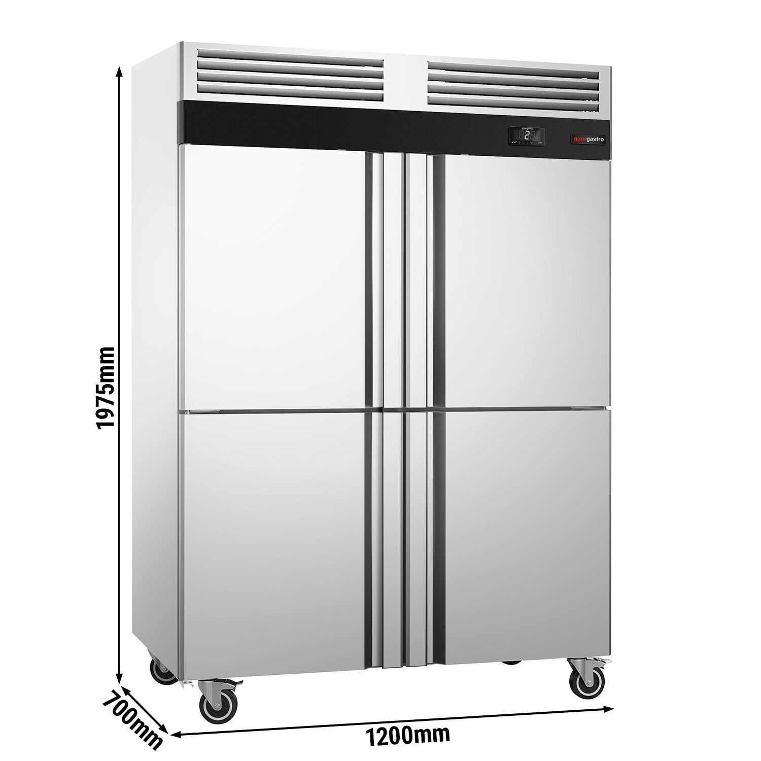 Commercial Upright Fridge – Stainless Steel ECO – GN 1/1 – 1700 Litres – with 4 Half Doors