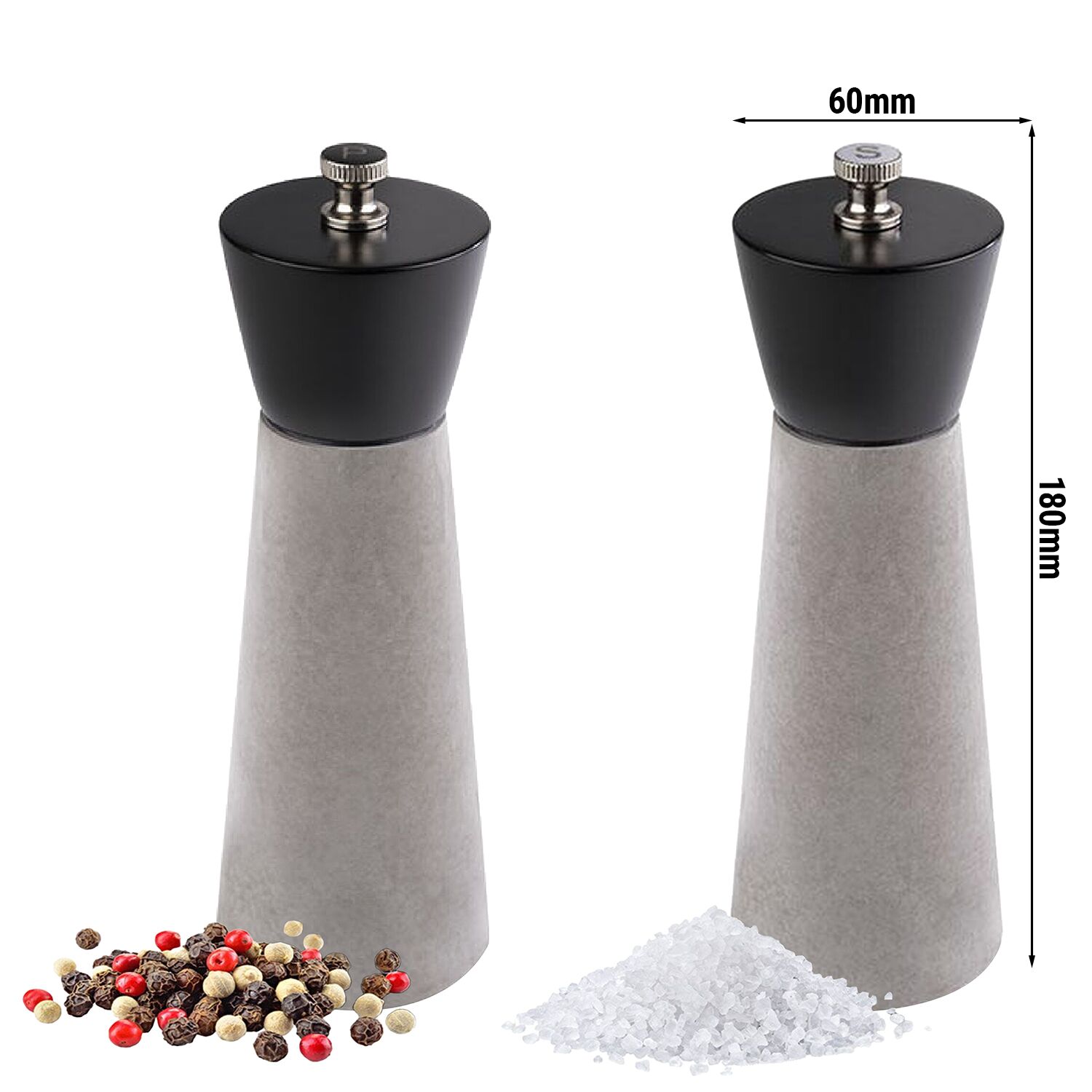 (6 pièces) Moulins à sel et à poivre – ELEMENT – Béton – Hauteur : 180 mm – Gris