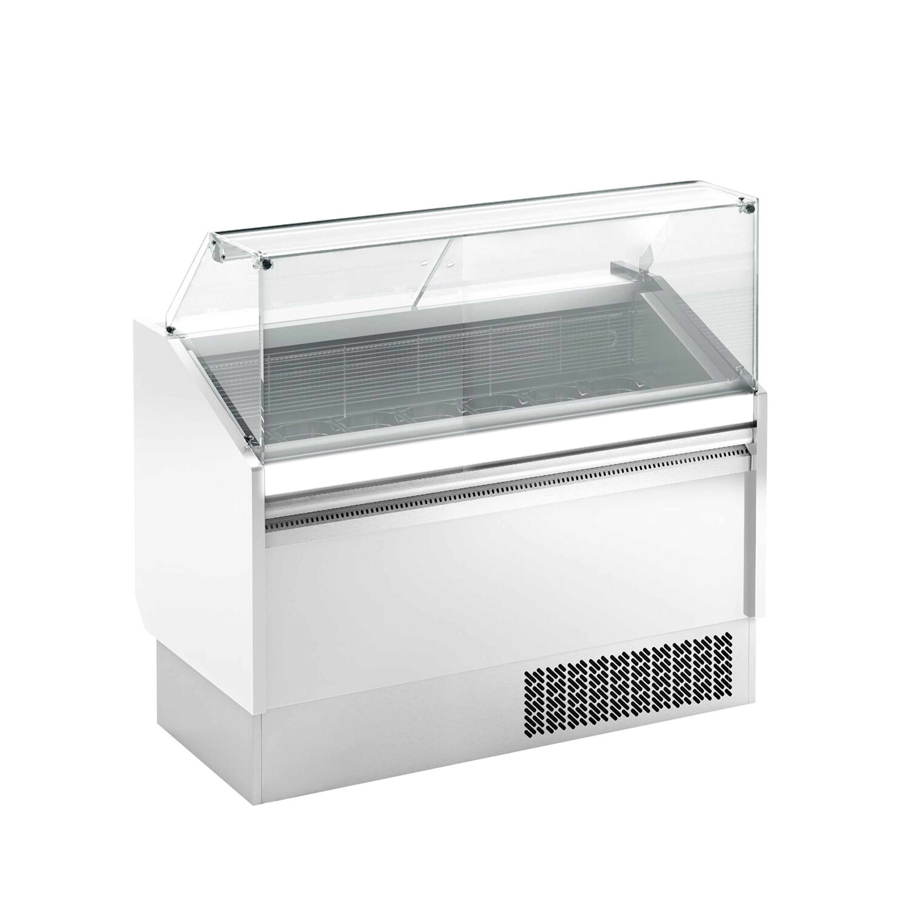 Vitrine à glace LEVI – 1310 mm – refroidissement statique – pour 7+7 bacs à glace de 5 litres – Blanc