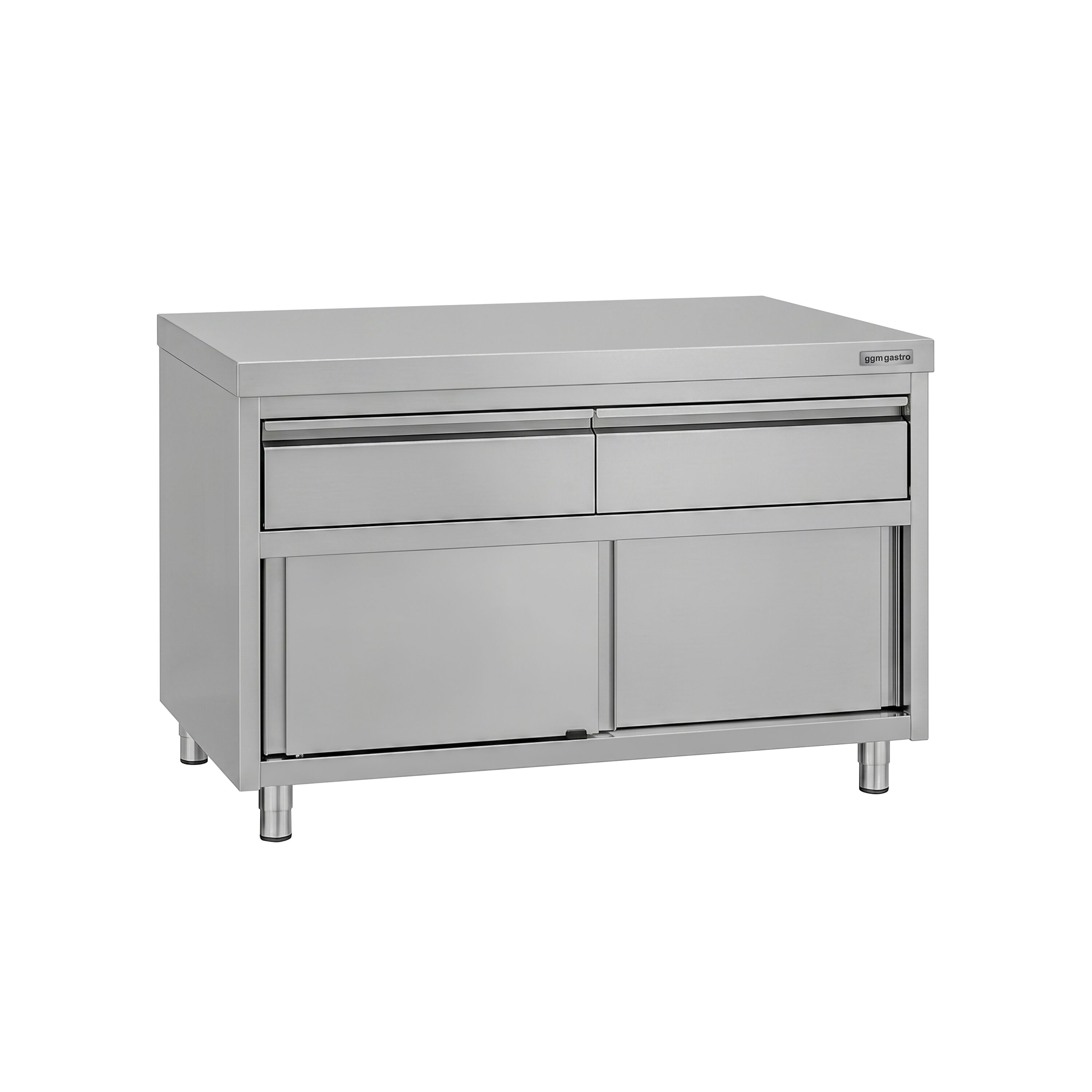 Armoire de travail en acier inoxydable ECO - 1200 x 600 mm - avec 2 tiroirs et une porte coulissante